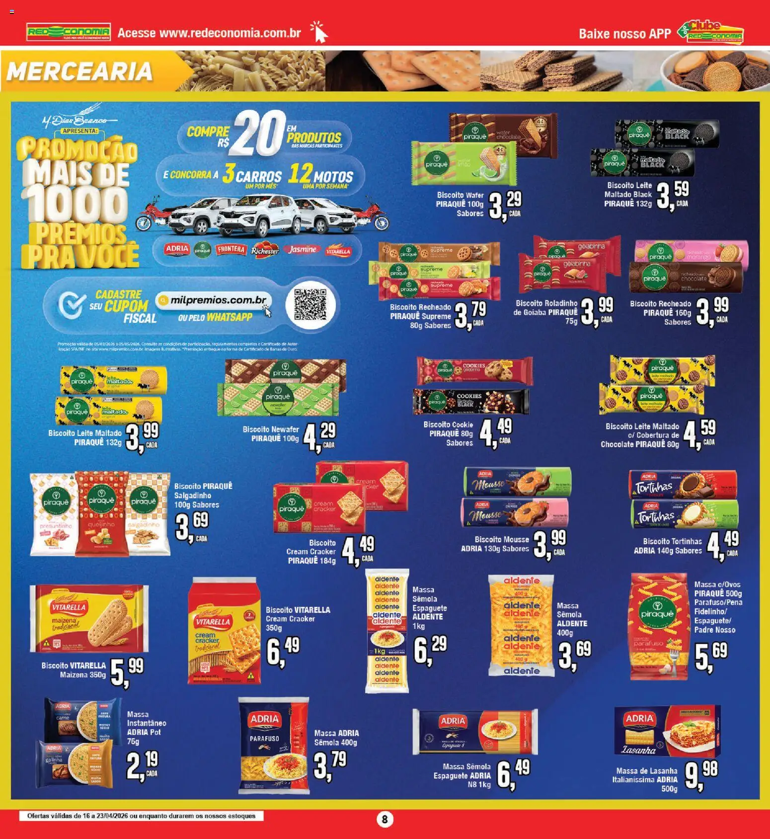 RedEconomia Folheto - válido de 16.04.2026 | Página: 8 | Produtos: Espaguete, Biscoito, Leite, Cookies