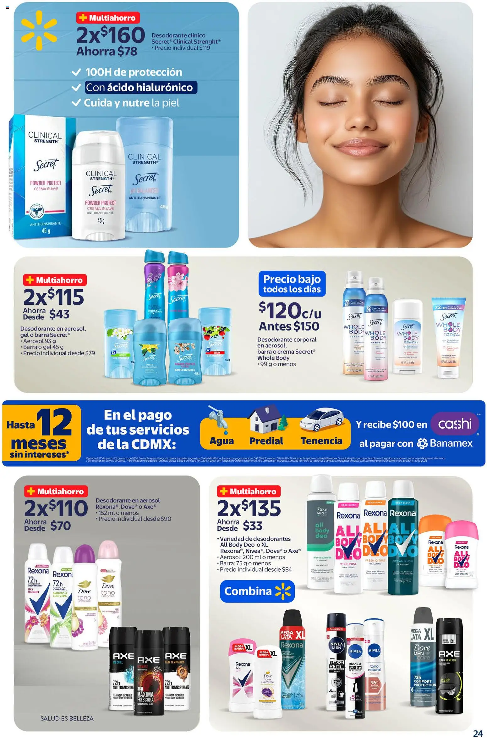 Nuevas ofertas de Walmart válidas en toda la República Mexicana desde el 11.02.2026. ¡Encuentra las mejores ofertas en Walmart folleto! | Página: 24 | Productos: Antitranspirante, Crema, Agua, Barra