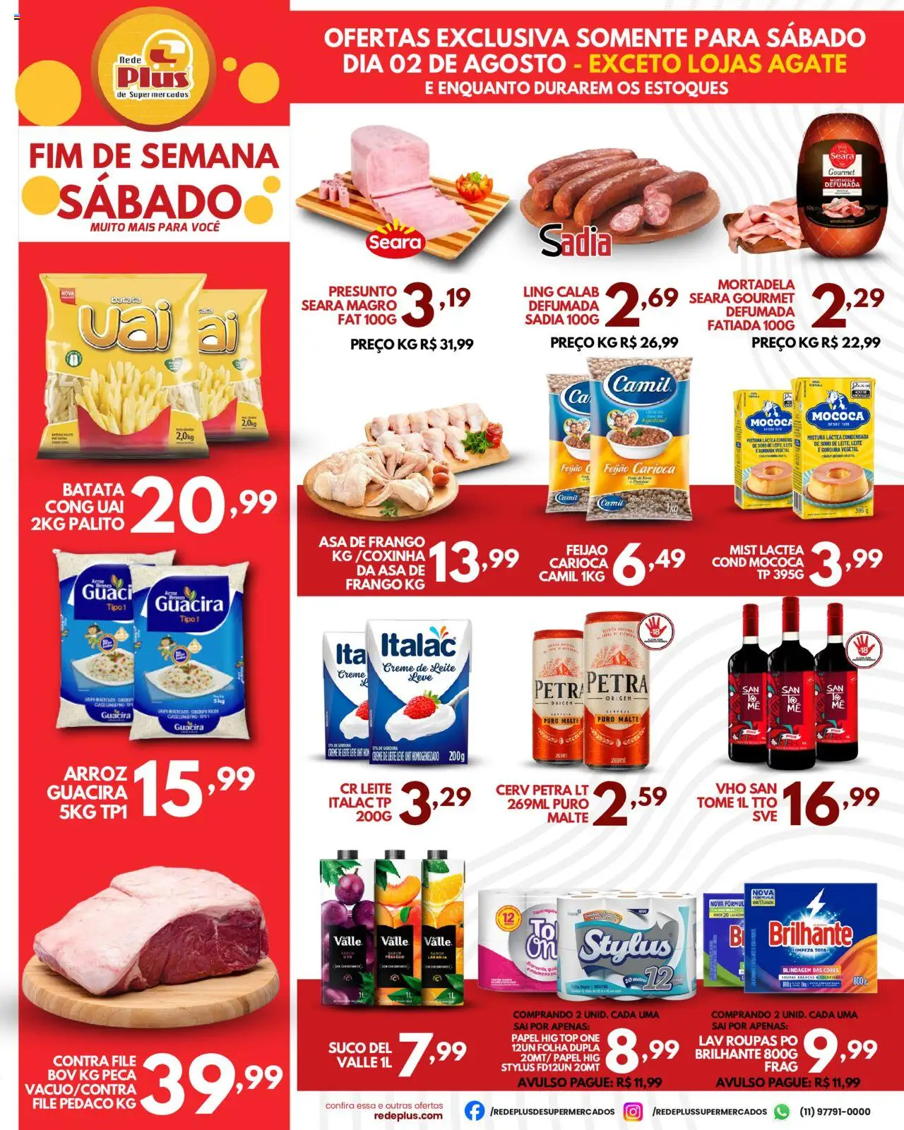 Rede Plus Supermercados Folheto - válido de 02.08.2025 | Página: 1 | Produtos: Pó, Asa de frango, Arroz, Frango