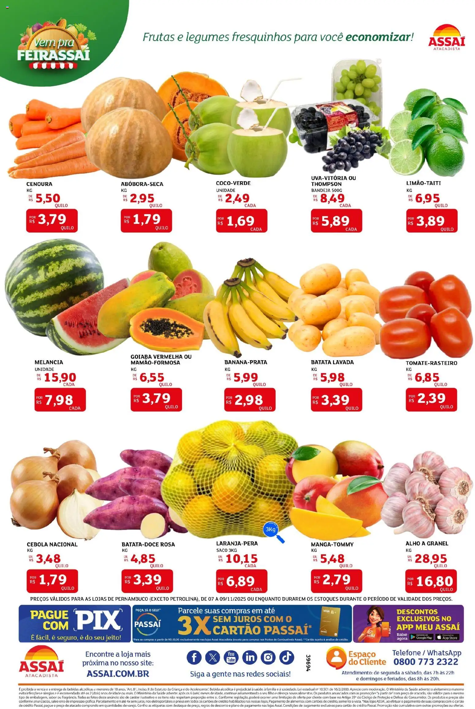 Assaí Atacadista Folheto - válido de 07.11.2025 | Página: 3 | Produtos: Alho, Cebola, Base, Cenoura