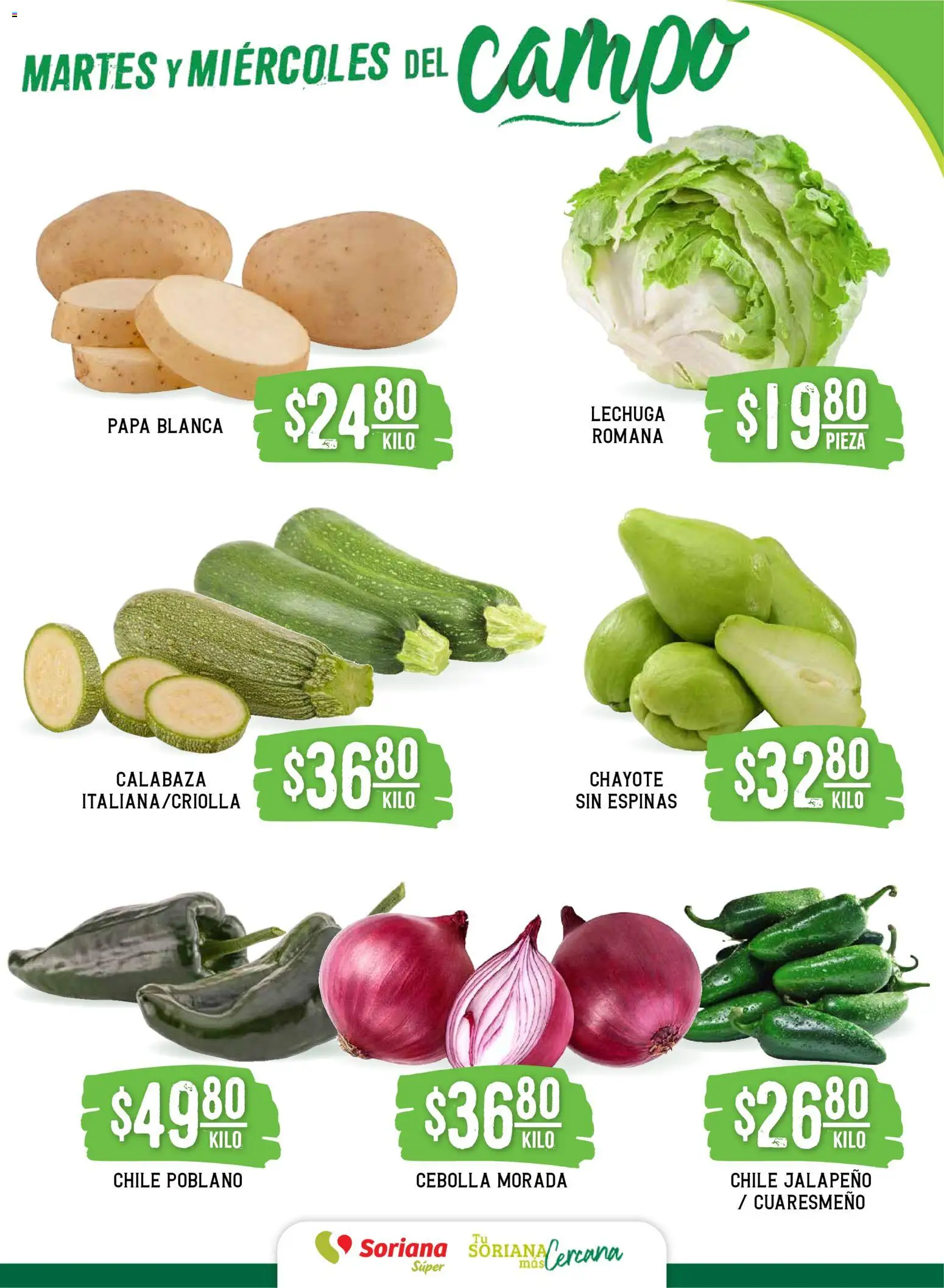 Nuevas ofertas de Soriana válidas en toda la República Mexicana desde el 18.11.2025. ¡Encuentra las mejores ofertas en Soriana - Martes y Miércoles del Campo Súper: Tamaulipas (excepto Cd. Victoria y Tampico)! | Página: 3 | Productos: Cebolla, Papa, Lechuga