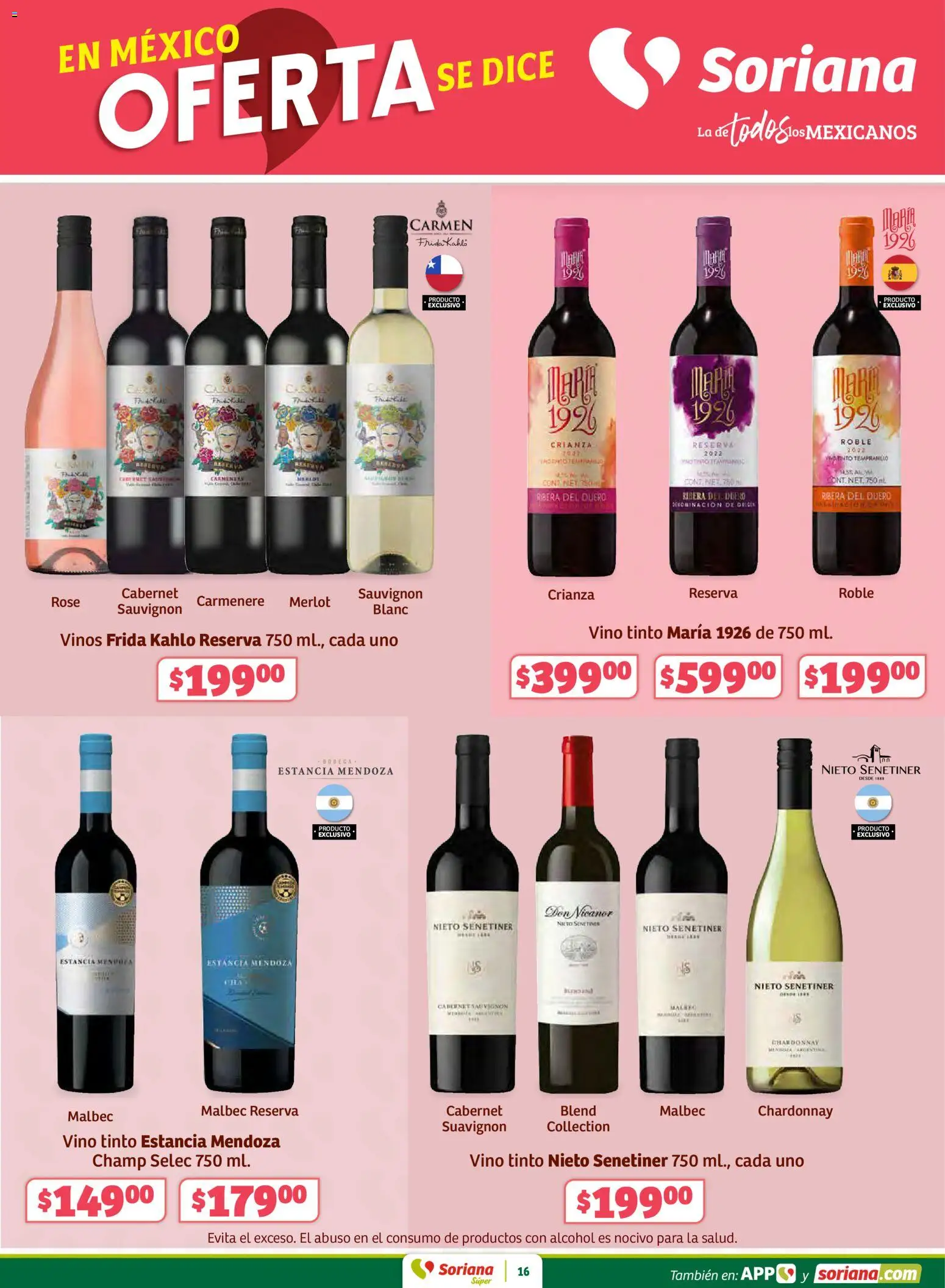 Nuevas ofertas de Soriana válidas en toda la República Mexicana desde el 02.01.2026. ¡Encuentra las mejores ofertas en Soriana - Preciazazaso Súper: Edo Mex, Gro, Hgo, Mor, Pue, Qto, Tlax, Ver ! | Página: 16 | Productos: Vino