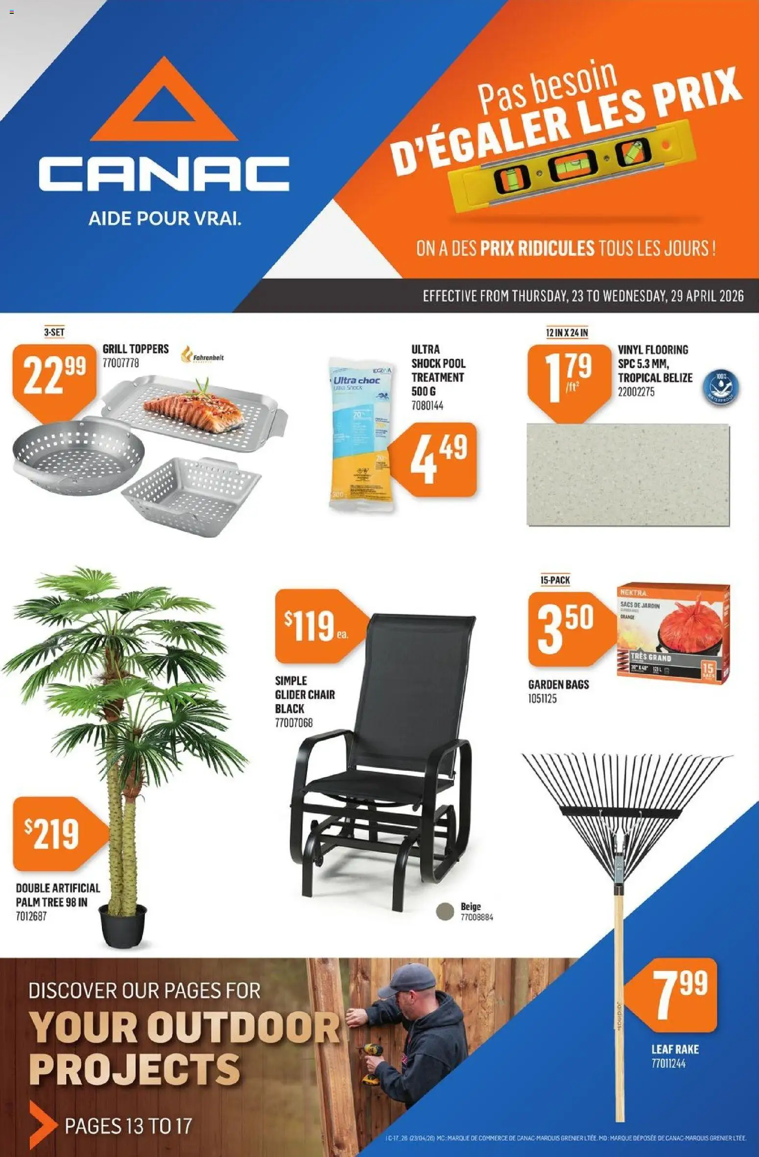 Canac flyer valid from 23.04.2026 | Page: 1 | Products: Grill, Chair