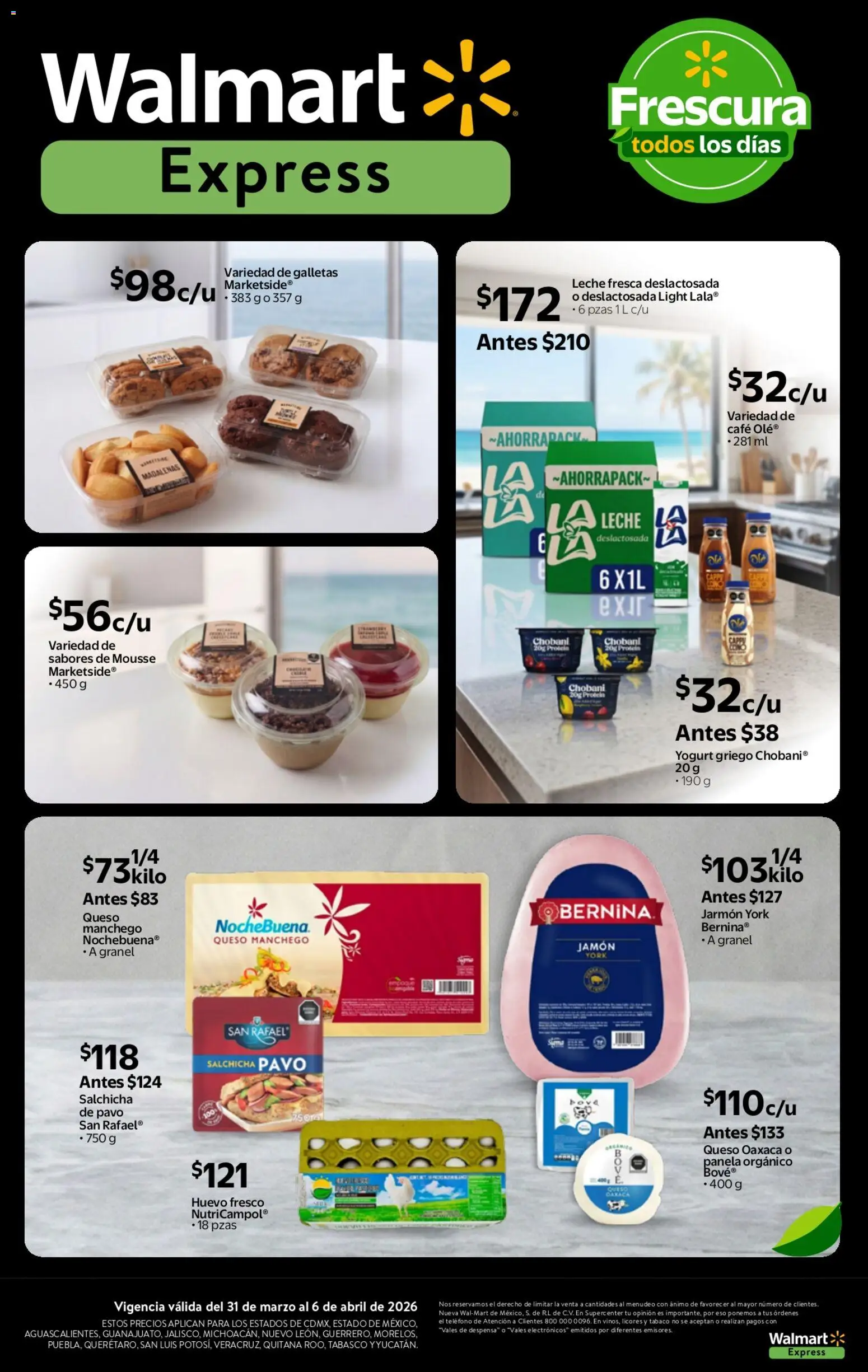 Nuevas ofertas de Walmart Express válidas en toda la República Mexicana desde el 31.03.2026. ¡Encuentra las mejores ofertas en  Walmart Express folleto Calidad a precios bajos! | Página: 4 | Productos: Salchicha, Huevo, Leche, Despensa