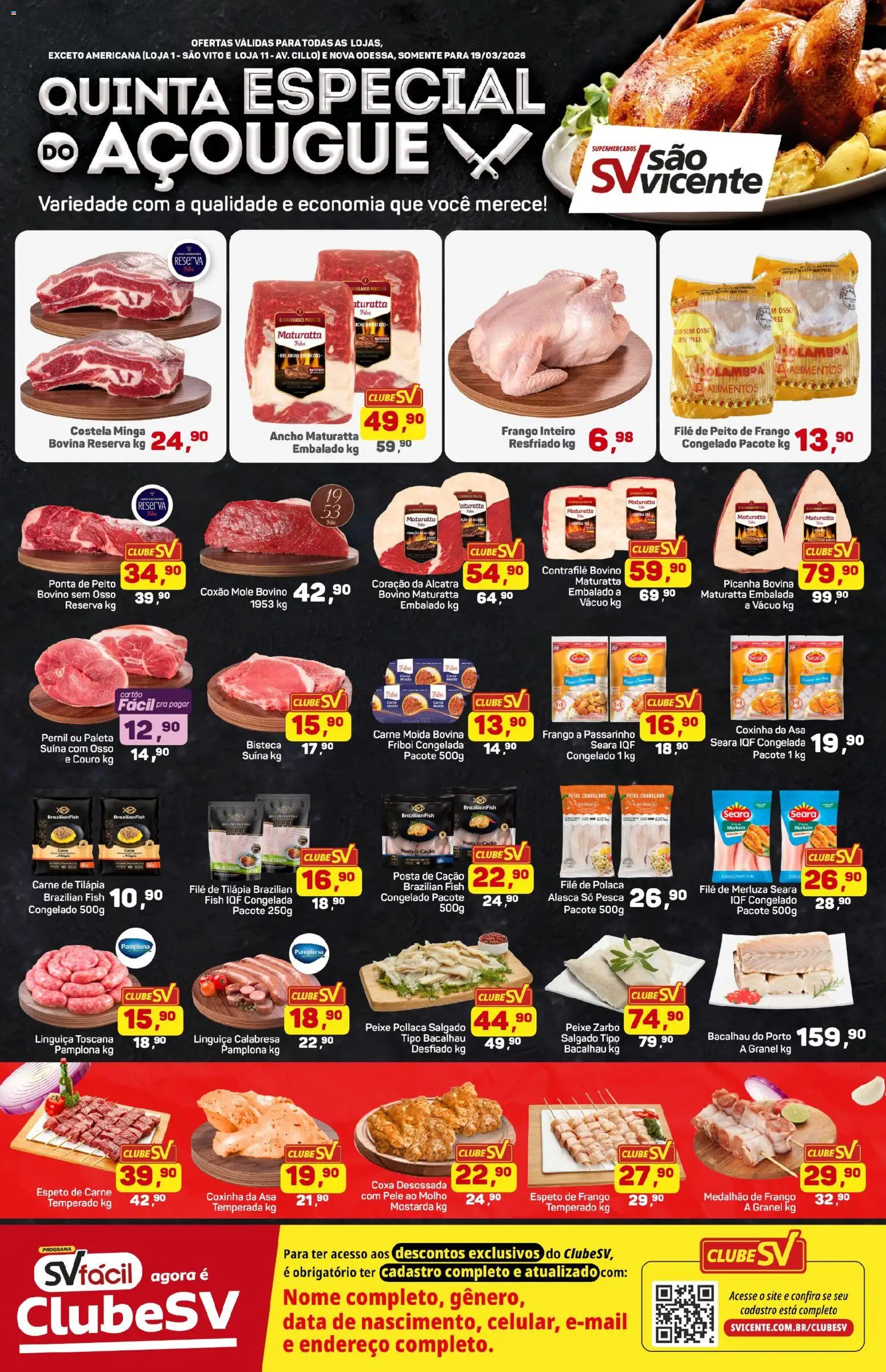 Supermercados São Vicente Folheto - válido de 19.03.2026 | Página: 1 | Produtos: Alcatra, Picanha, Frango, Peito de frango