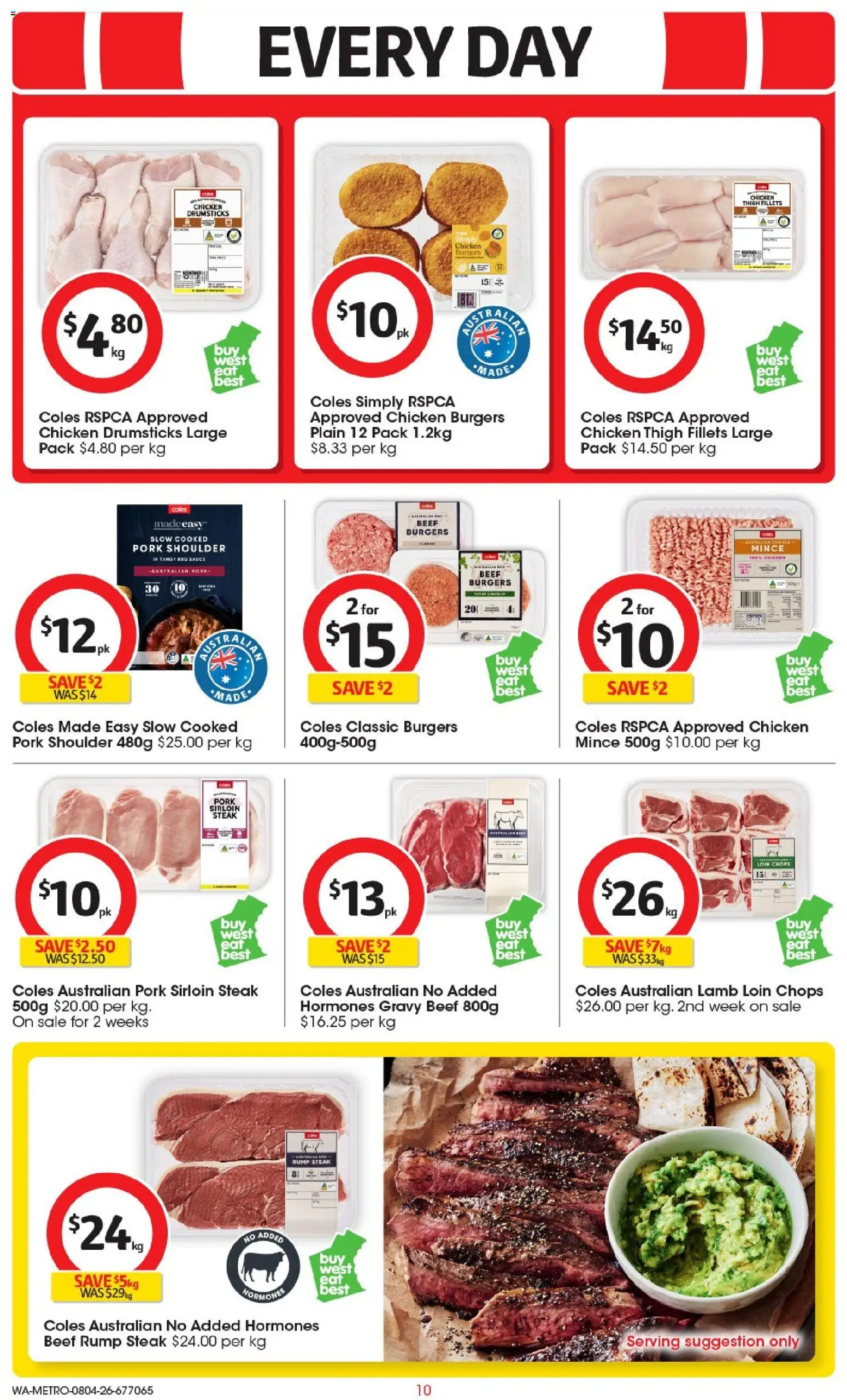 Coles catalogue - valid from 08.04.2026 | Page: 10 | Products: Chicken, Pork, Steak, Sauce