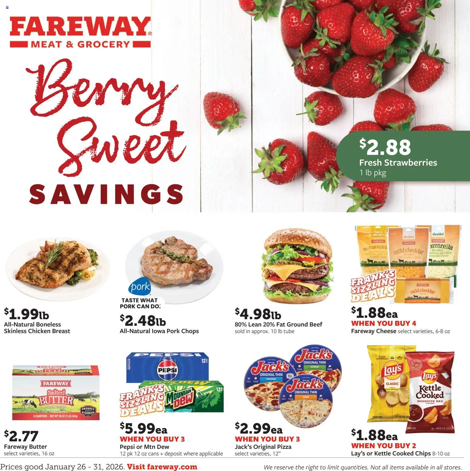 Fareway - Weekly Ad - valid from 26.01.2026 | Page: 1 | Products: Cheese, Pork, Beef, Kettle