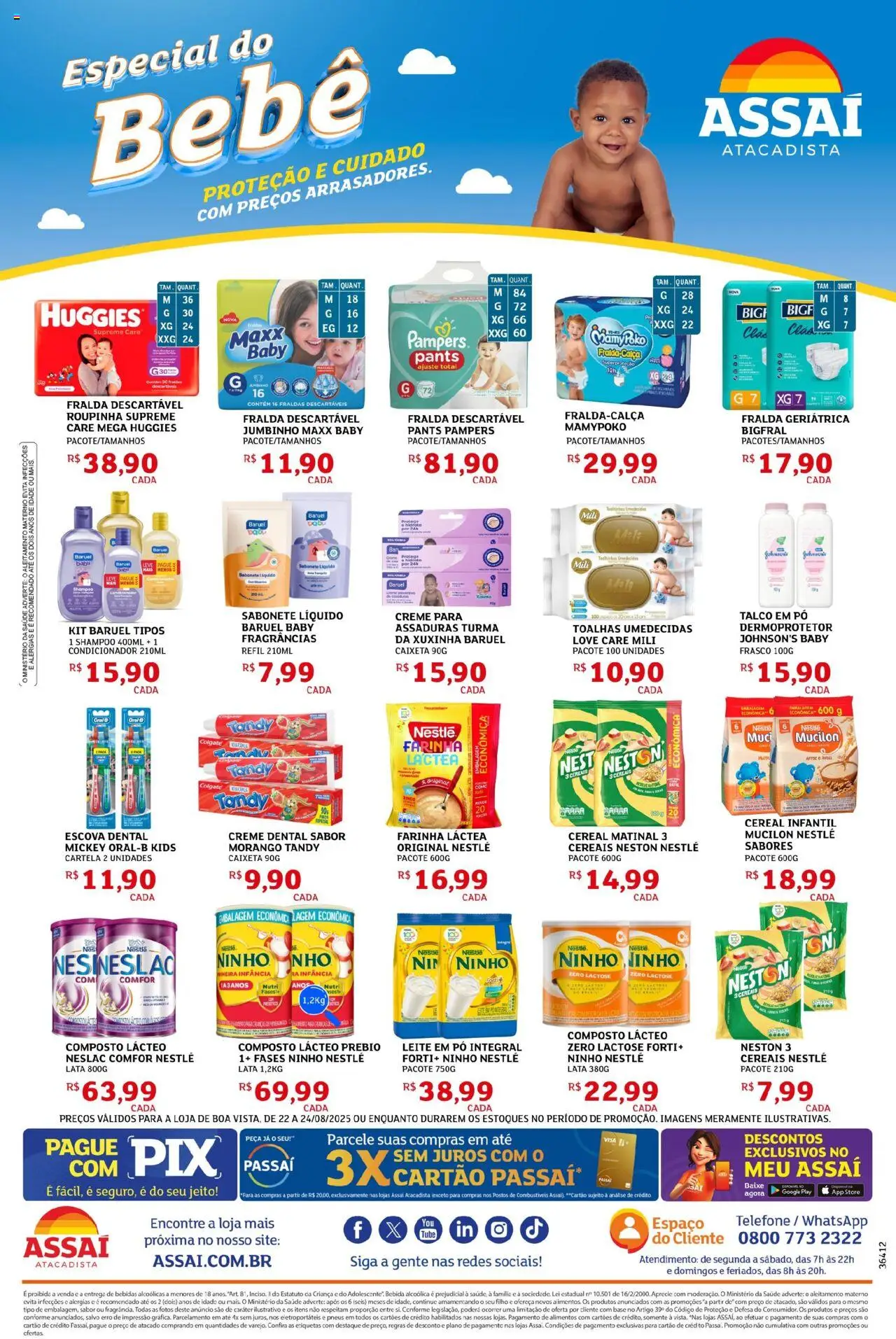 Assaí Atacadista Folheto - válido de 22.08.2025 | Página: 3 | Produtos: Talco, Pampers, Creme dental, Sabonete líquido