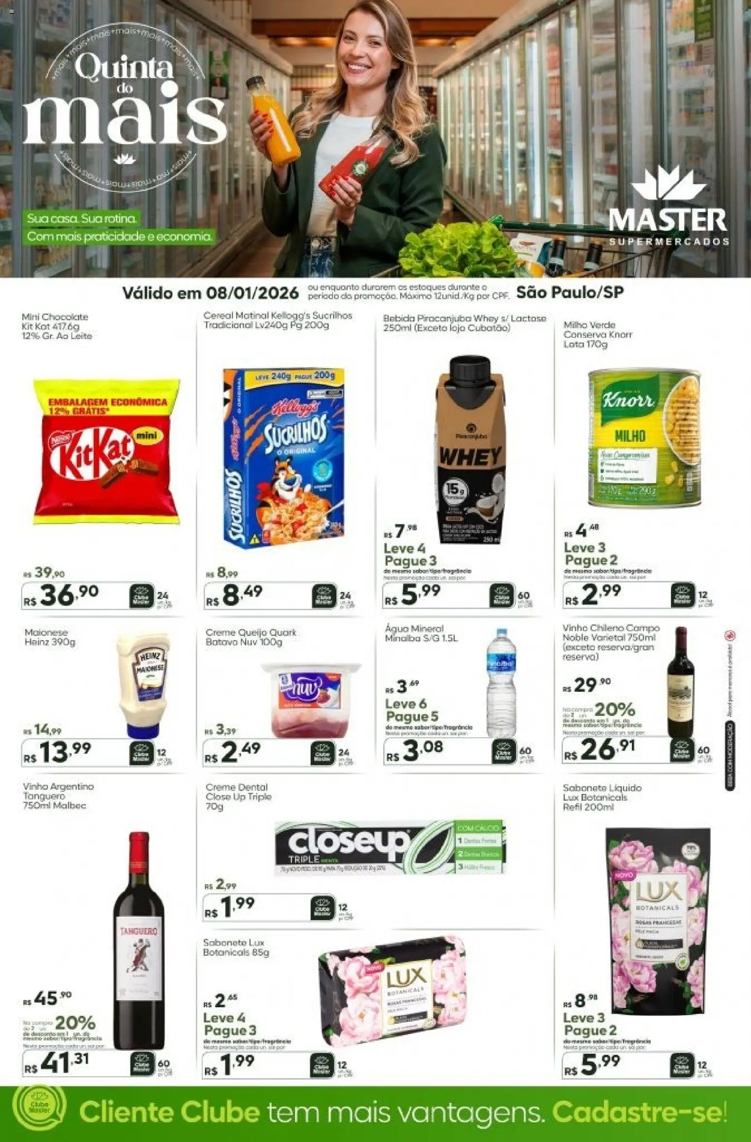 Master Folheto - válido de 08.01.2026 | Página: 1 | Produtos: Milho verde, Leite, Chocolate, Bebida