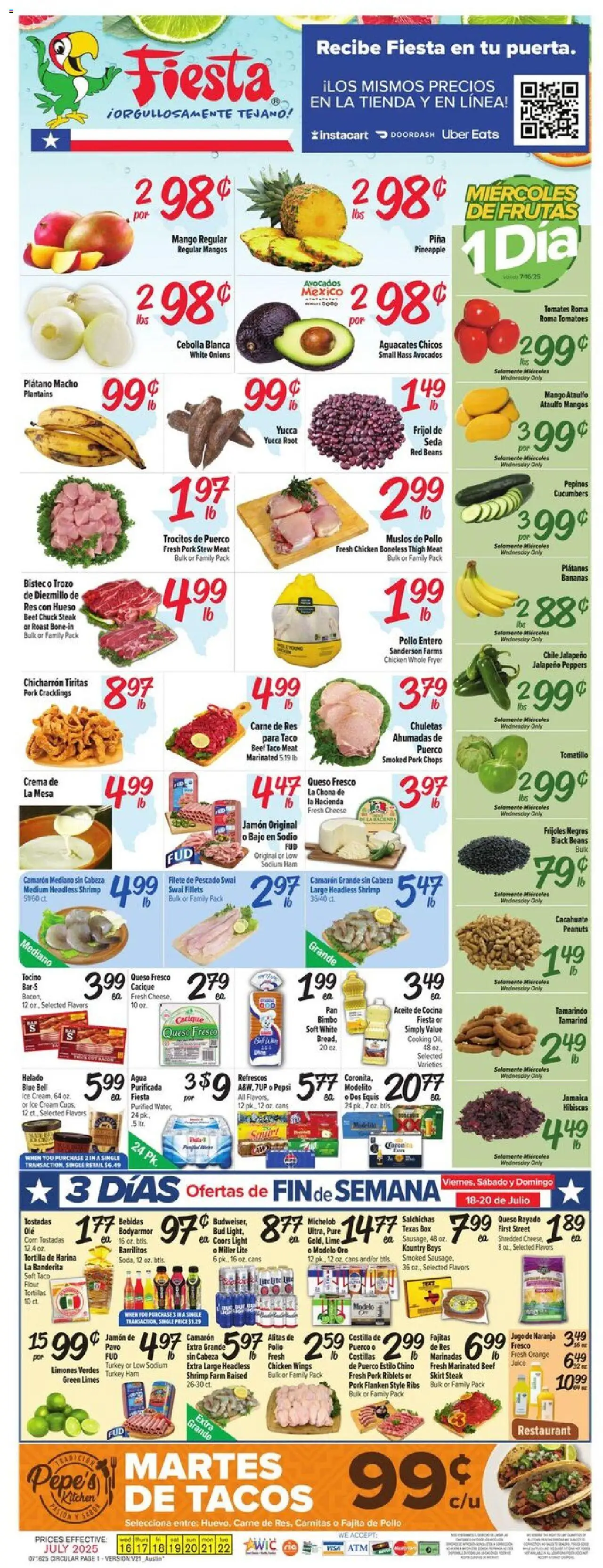 Fiesta Mart Weekly Ad - valid from 16.07.2025 | Page: 1 | Products: Fryer, Ham, Pork, Lime