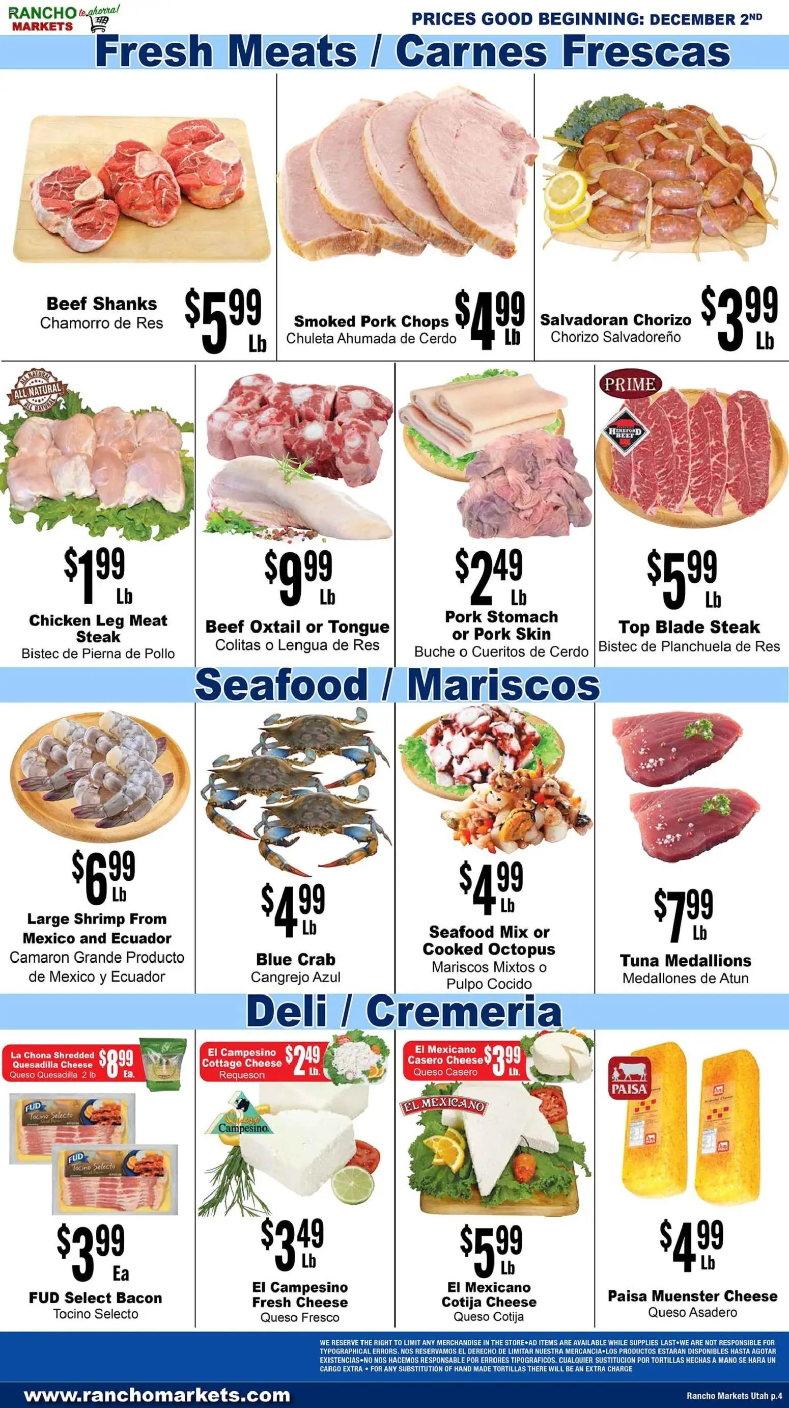 Rancho Markets Weekly Ad - valid from 02.12.2025 | Page: 4 | Products: Cheese, Pork, Beef, Cottage cheese