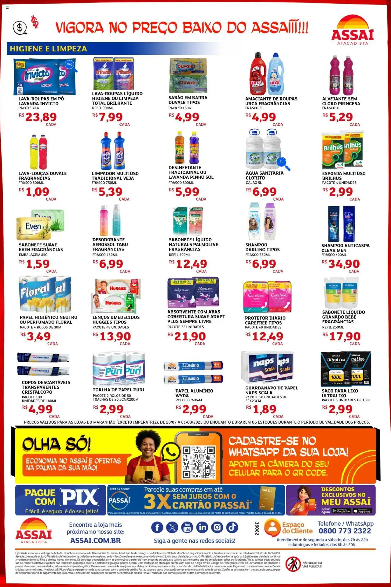 Assaí Atacadista Folheto - válido de 28.07.2025 | Página: 4 | Produtos: Celular, Alvejante, Desinfetante, Guardanapo