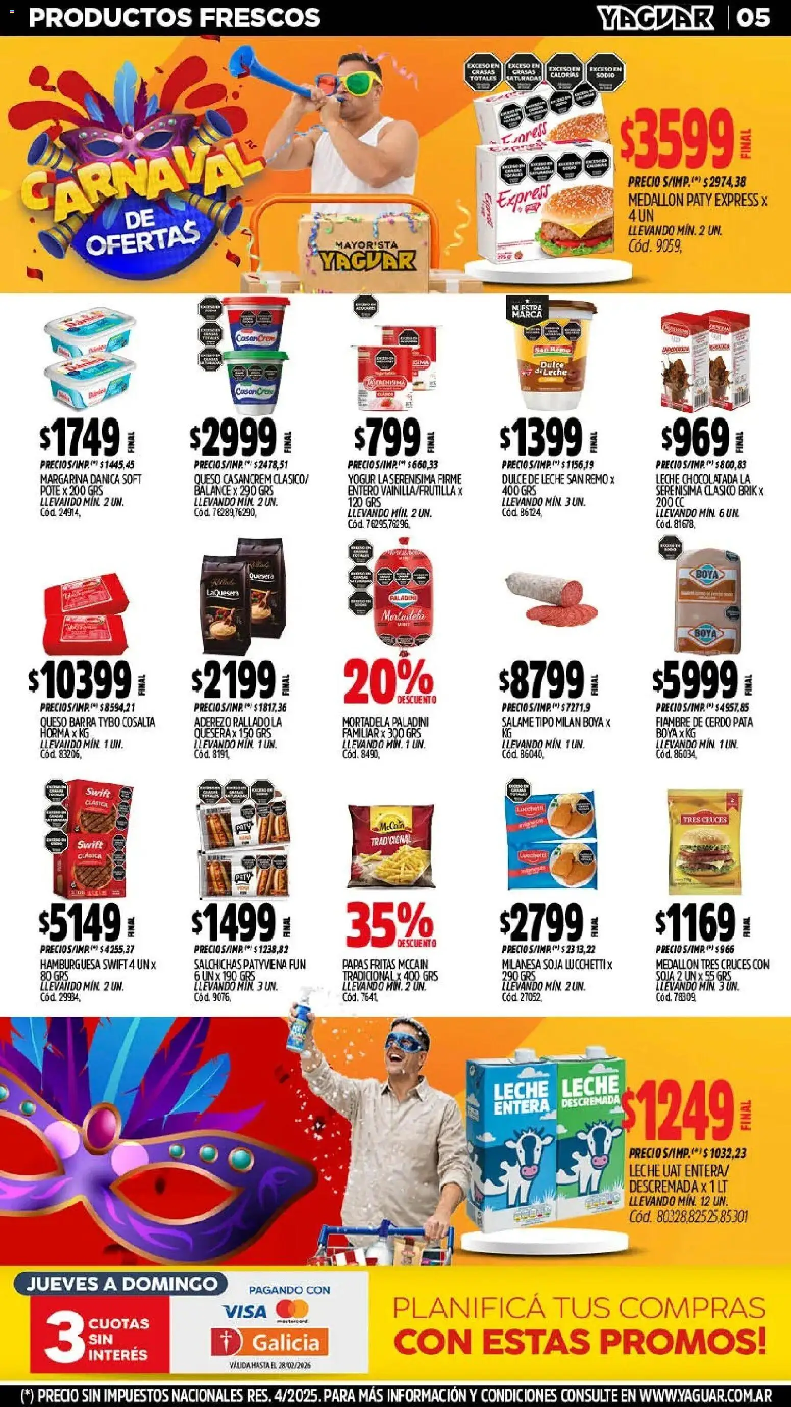 Yaguar - Oferta Semanal Salta │ válido desde el 16.02.2026 | Página: 4 | Productos: Milanesa, Dulce de leche, Queso, Salame