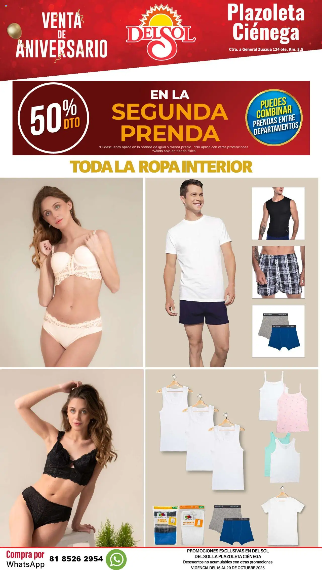 Nuevas ofertas de Del Sol y Woolworth válidas en toda la República Mexicana desde el 16.10.2025. ¡Encuentra las mejores ofertas en Del Sol y Woolworth - Catálogo Aniversario Apertura Del Sol Ciénega! | Página: 2 | Productos: Ropa, Ropa interior