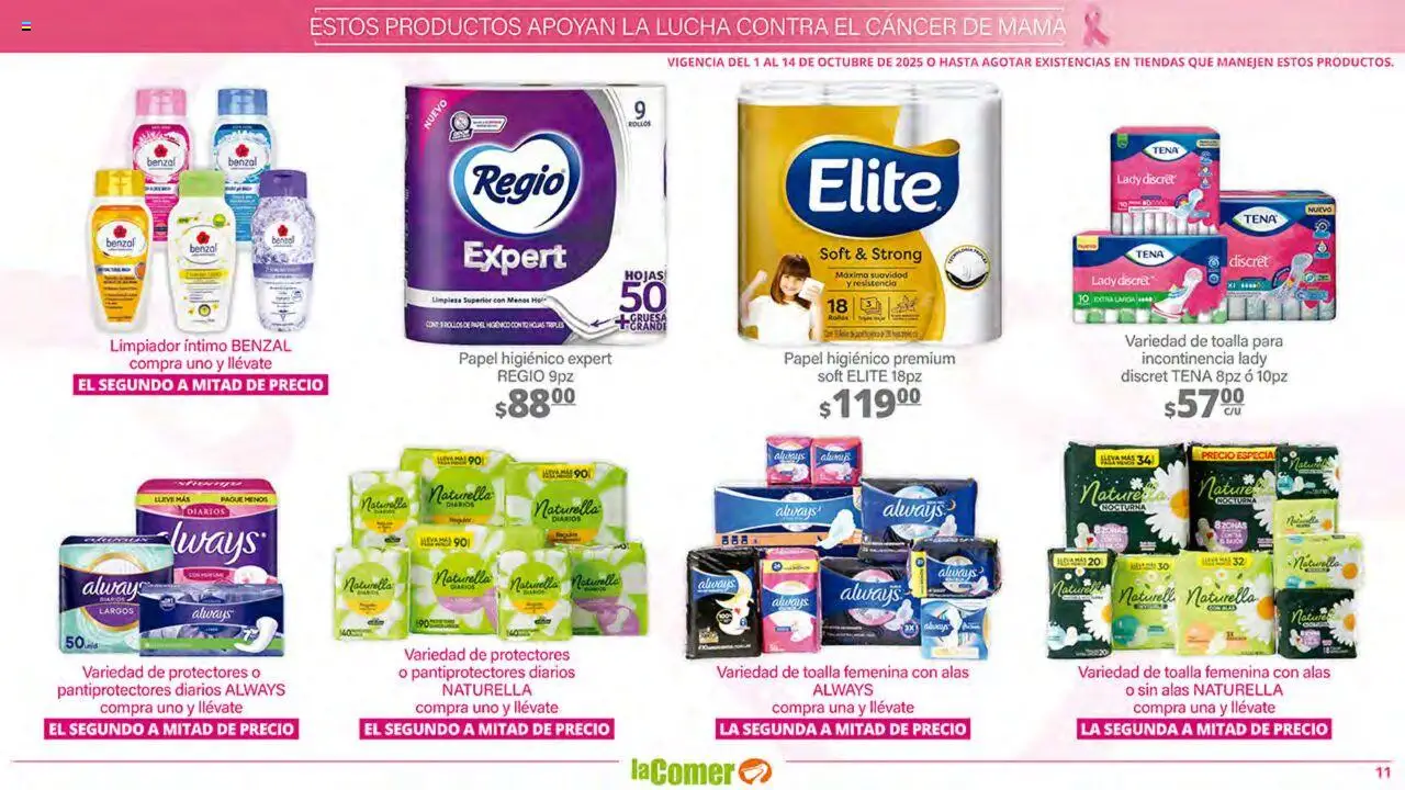 Nuevas ofertas de La Comer válidas en toda la República Mexicana desde el 01.10.2025. ¡Encuentra las mejores ofertas en La Comer - Folleto! | Página: 11 | Productos: Limpiador, Toalla, Papel higiénico