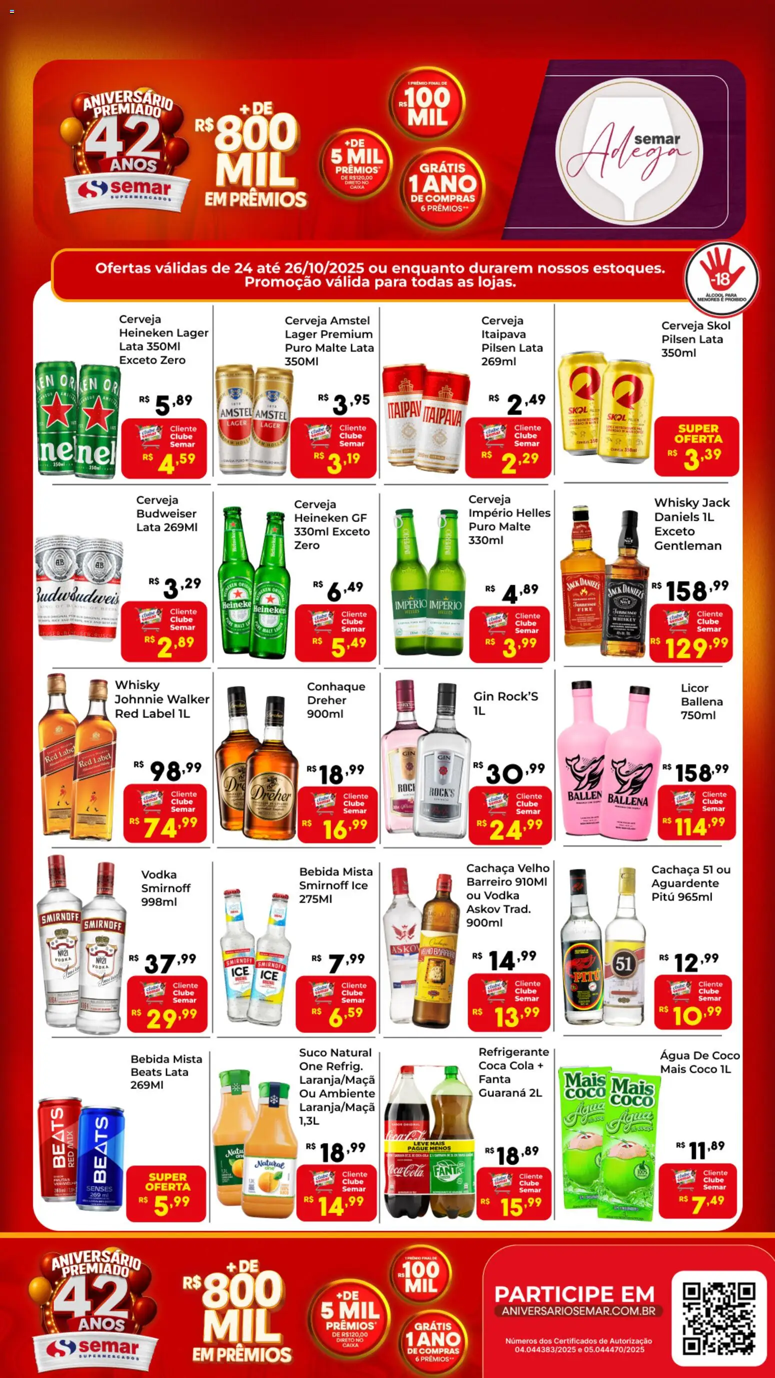 Semar Supermercado Folheto - válido de 24.10.2025 | Página: 1 | Produtos: Fanta, Whisky, Bebida, Cachaça 51