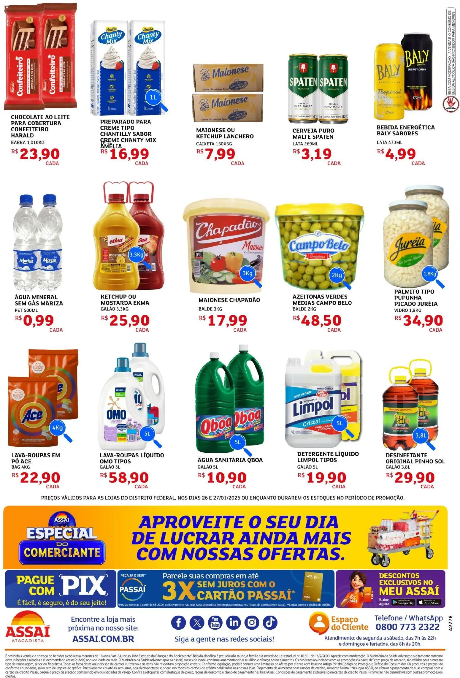 Assaí Atacadista Folheto - válido de 26.01.2026 | Página: 2 | Produtos: Palmito, Base, Desinfetante, Água sanitária