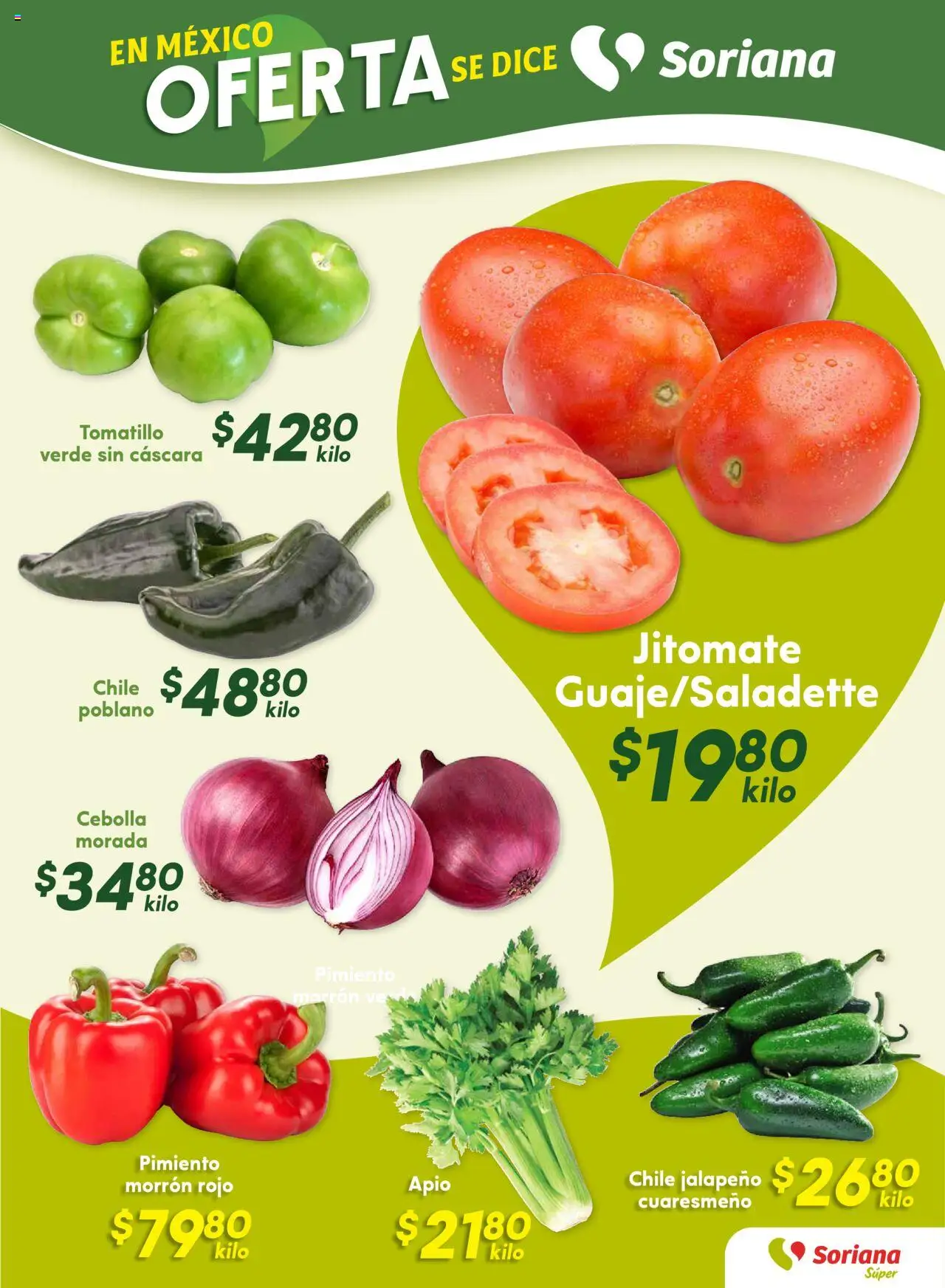 Nuevas ofertas de Soriana válidas en toda la República Mexicana desde el 25.09.2025. ¡Encuentra las mejores ofertas en Soriana - Fin de Semana Súper: Ags, Nay, Jal, Qro, Col, Mich, Gto, Hgo, Tlax, Mor, Pue, Gro, Oax, Edo. de Mex, Valle de México, Za! | Página: 7 | Productos: Cebolla, Pimiento morrón, Apio, Pimiento
