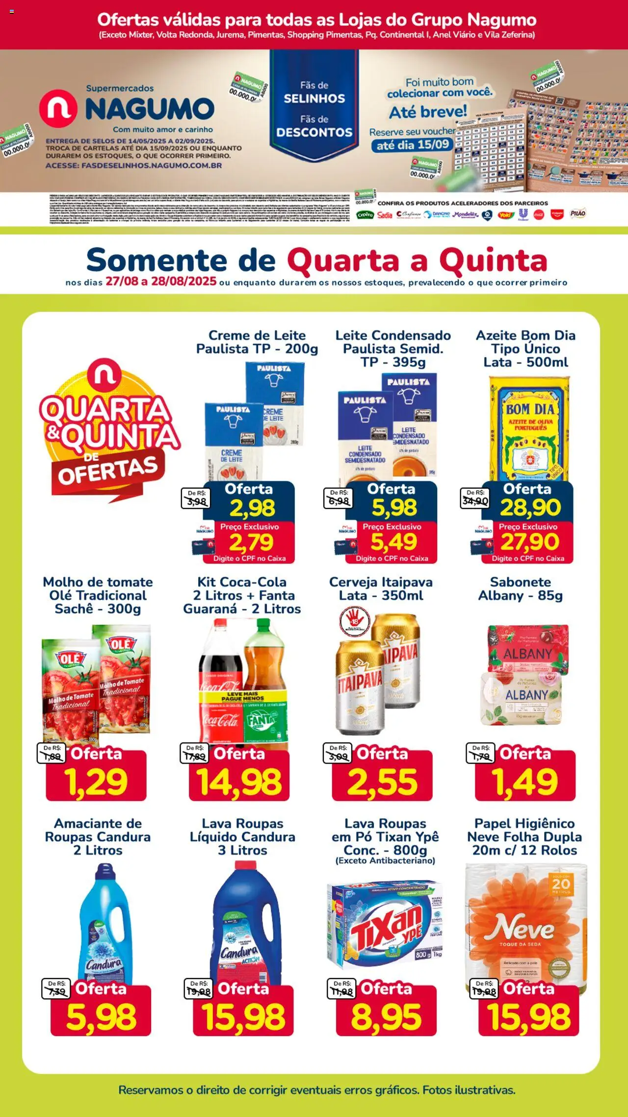 Nagumo Folheto - válido de 27.08.2025 | Página: 1 | Produtos: Leite, Cerveja, Azeite, Papel higiênico