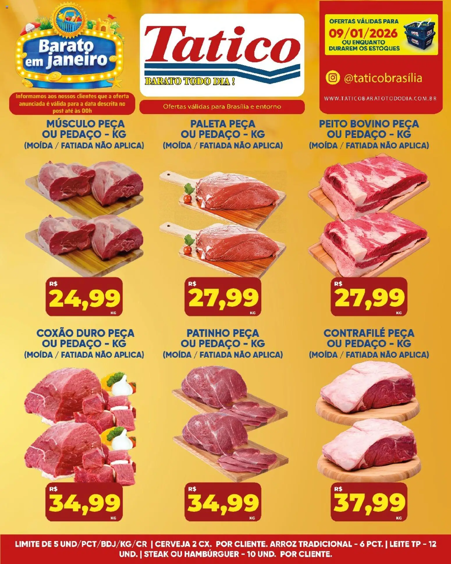 Tatico Folheto - válido de 09.01.2026 | Página: 11 | Produtos: Leite, Cerveja, Arroz, Hambúrguer