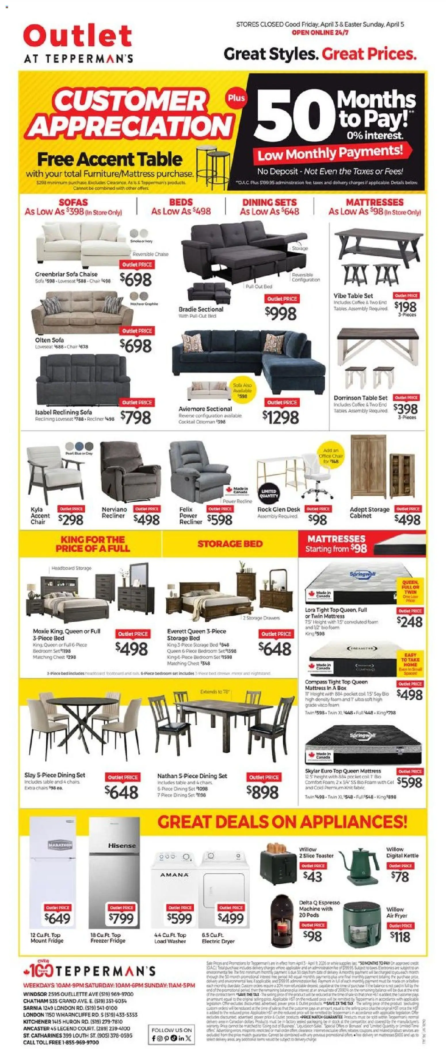 Tepperman's flyer valid from 03.04.2026 | Page: 1 | Products: Mattress, Sofa, Cabinet, Box