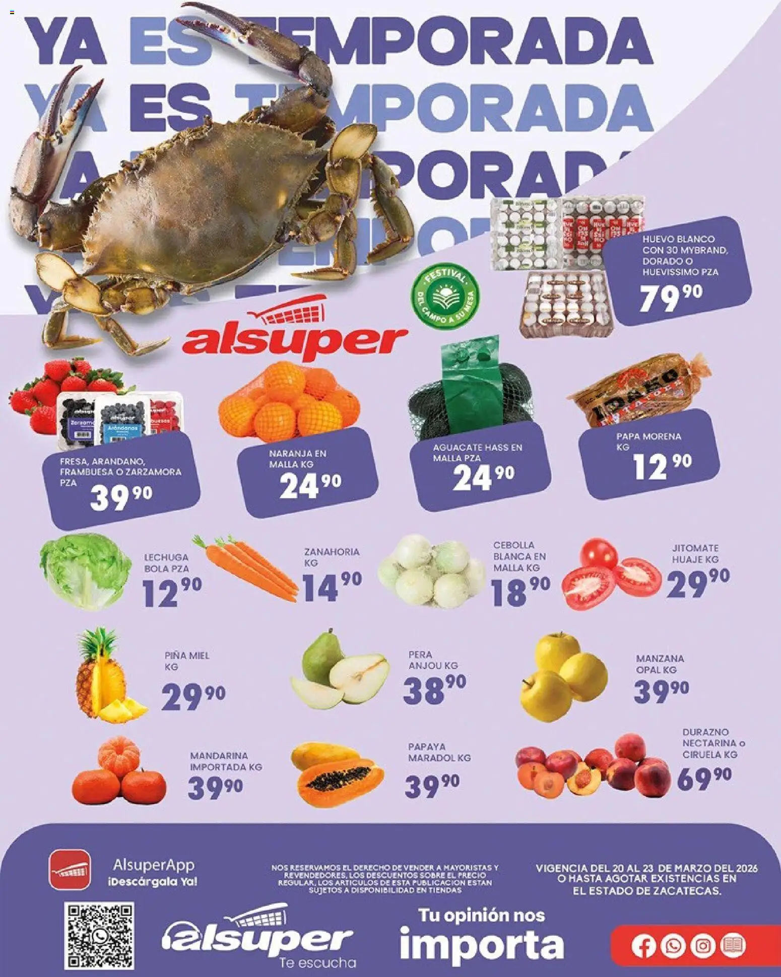 Nuevas ofertas de Alsuper válidas en toda la República Mexicana desde el 20.03.2026. ¡Encuentra las mejores ofertas en Alsuper folleto Calera! | Página: 1 | Productos: Papa, Manzana, Lechuga, Piña