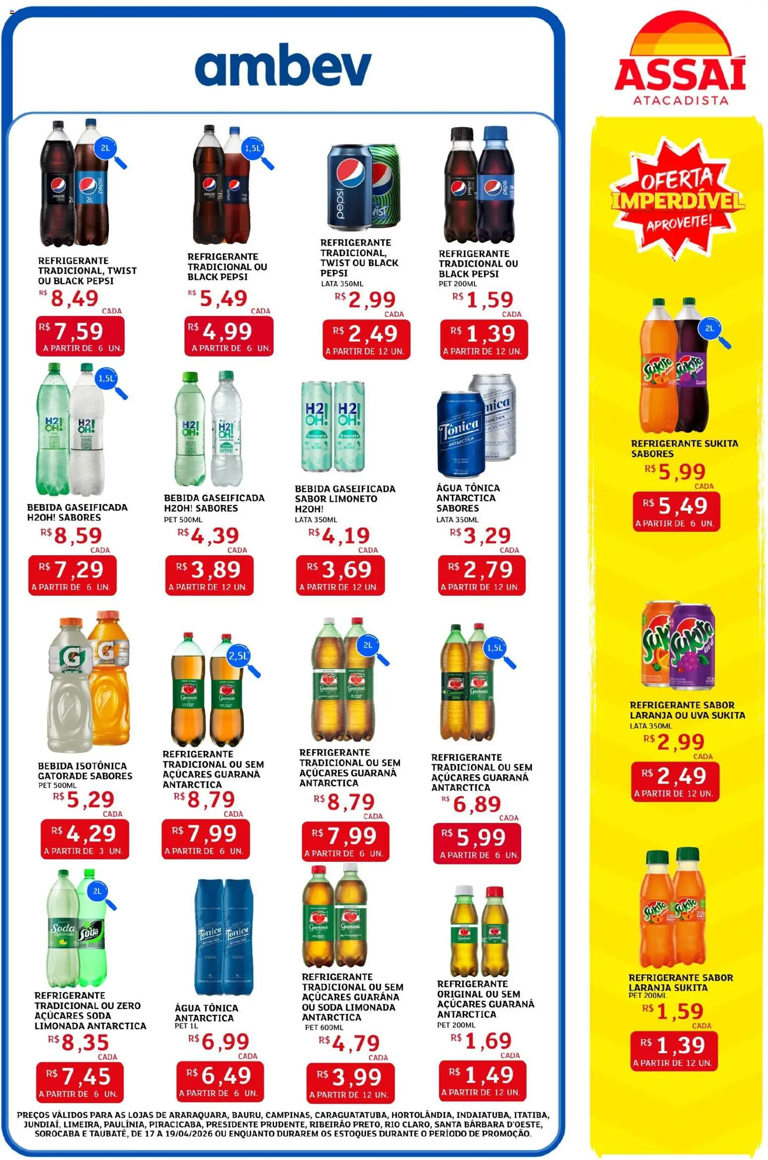 Assaí Atacadista Folheto - válido de 17.04.2026 | Página: 3 | Produtos: Guaraná, Água tônica, Gatorade, Soda