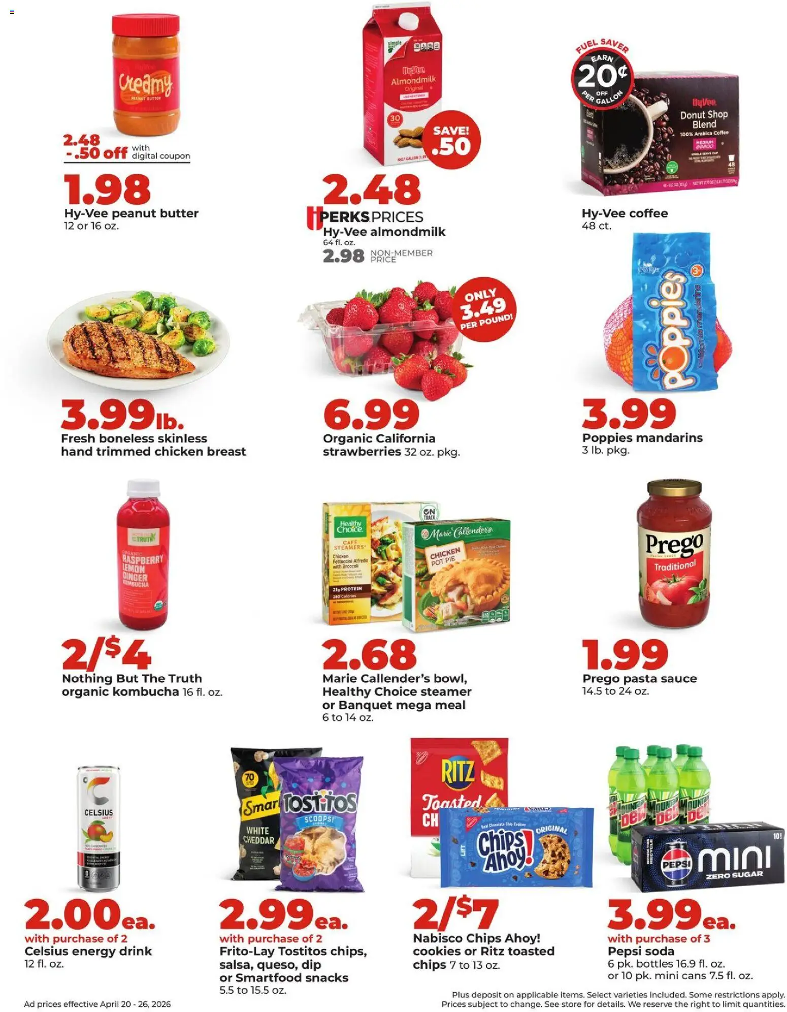 HyVee Weekly Ad - valid from 20.04.2026 | Page: 2 | Products: Ginger, Coffee, Strawberries, Pasta