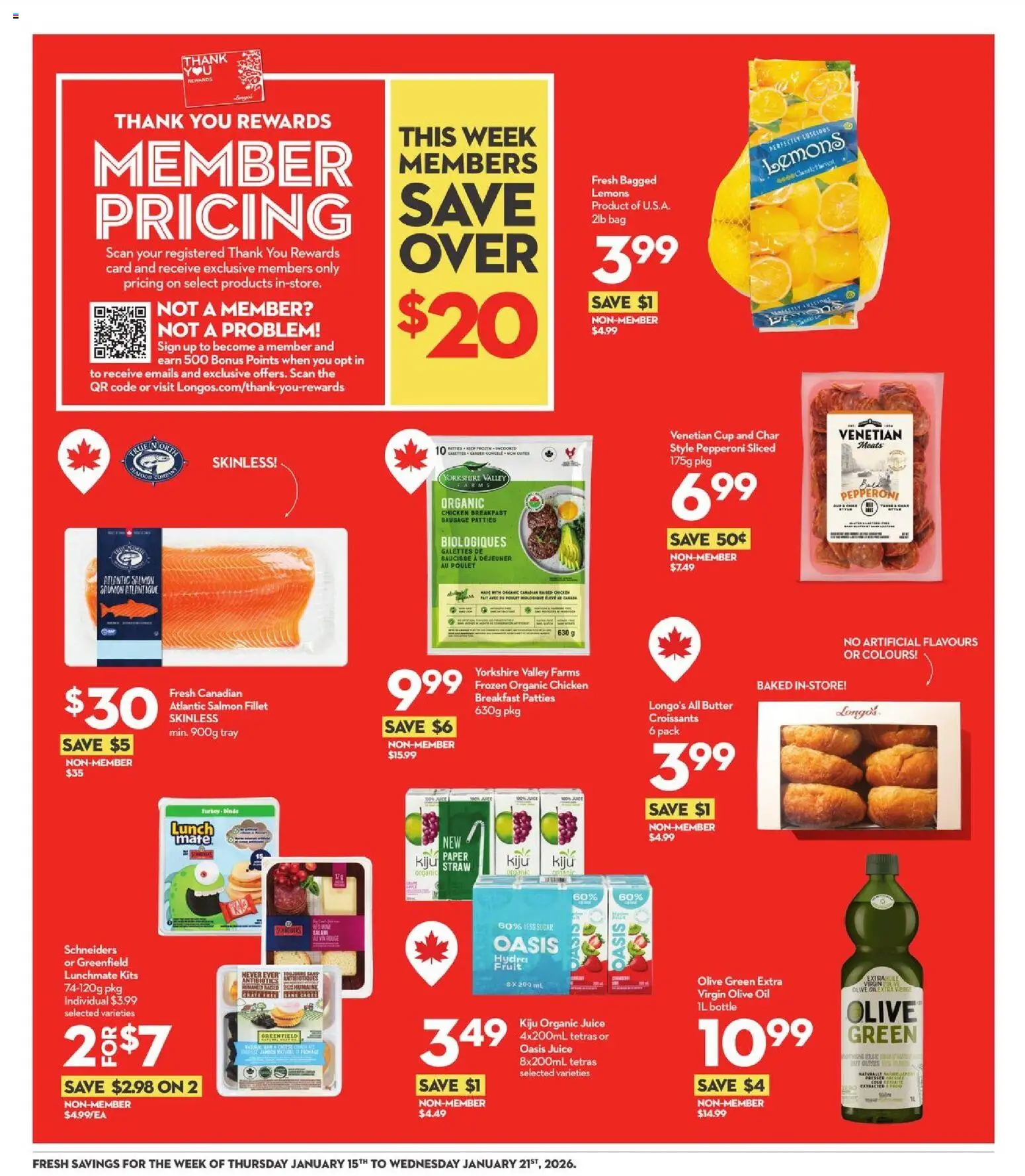 Longo's flyer valid from 15.01.2026 | Page: 4 | Products: Turkey, Salami, Juice, Chicken