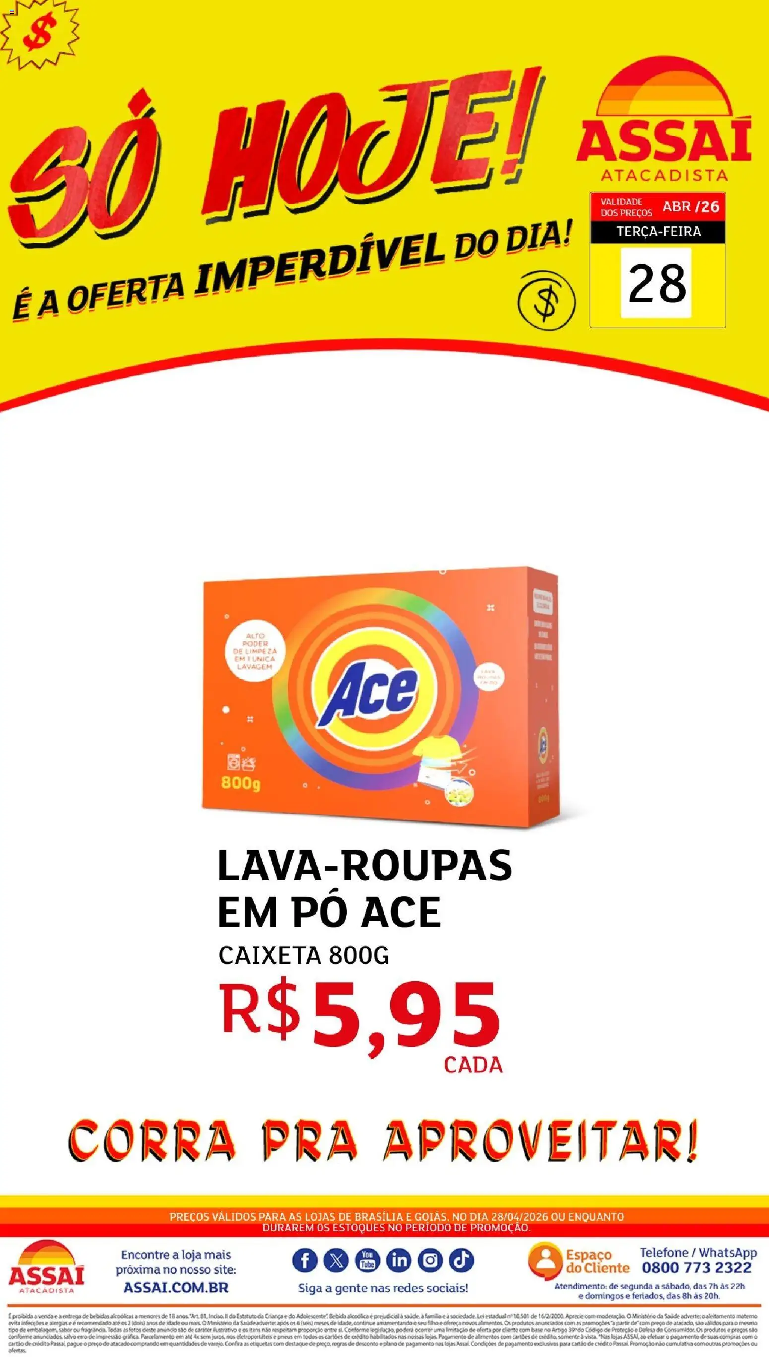 Assaí Atacadista Folheto - válido de 28.04.2026 | Página: 1 | Produtos: Pó, Base, Bebida, Telefone