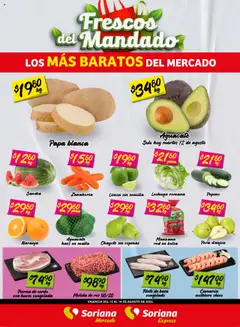 Vista previa de Soriana - Frescos del Mandado Mercado: Ags, Nay, Jal, Qro, Col, Mich, Gto, Hgo, Tlax, Mor, Pue, Gro, Oax, Edo. de Mex, CDMX, Zac y SLP, nuevo folleto de la tienda, válido en México a partir del 12.08.2025