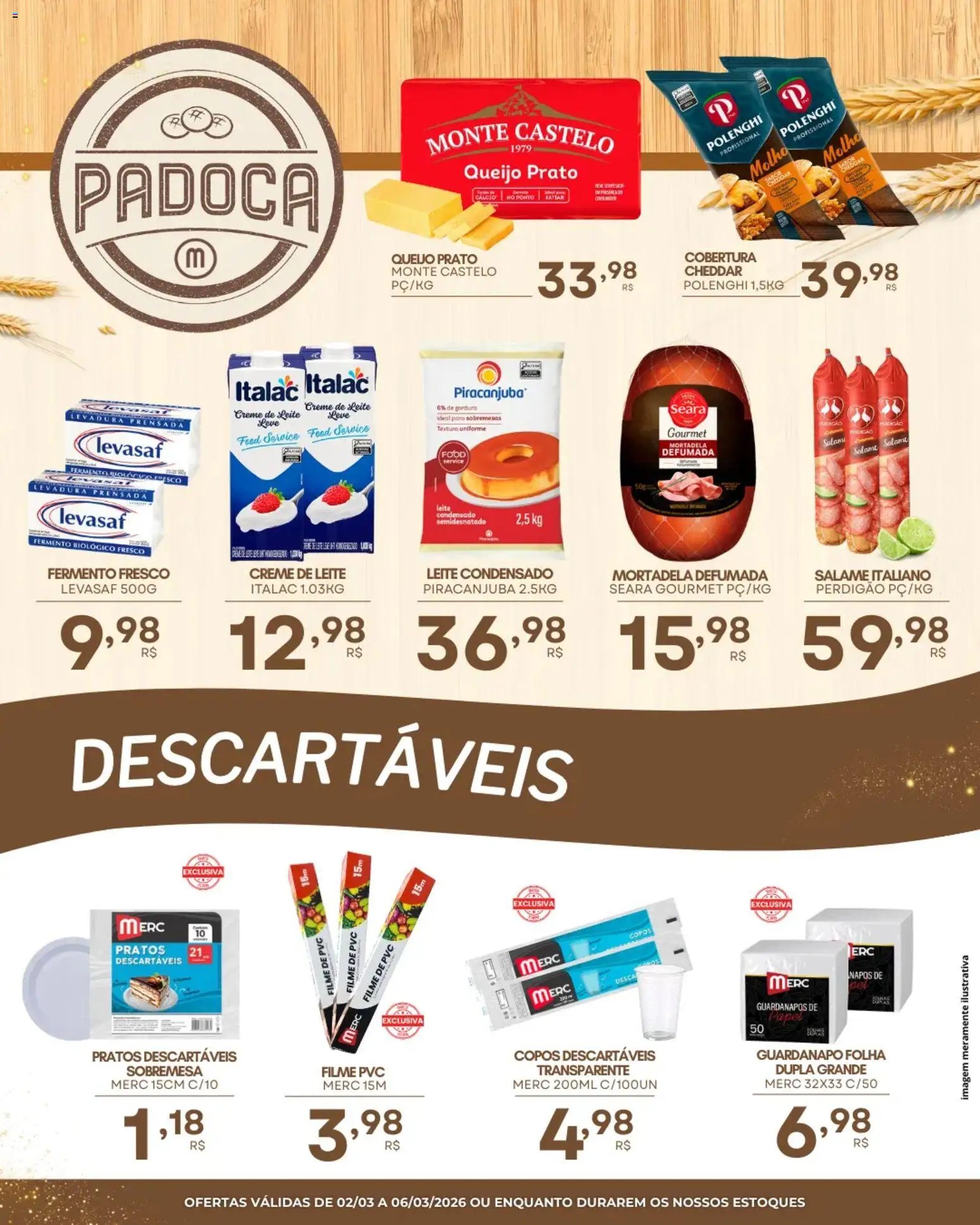 Mercadão Atacadista Folheto - válido de 02.03.2026 | Página: 3 | Produtos: filme de PVC, Mortadela, Cheddar, Guardanapo