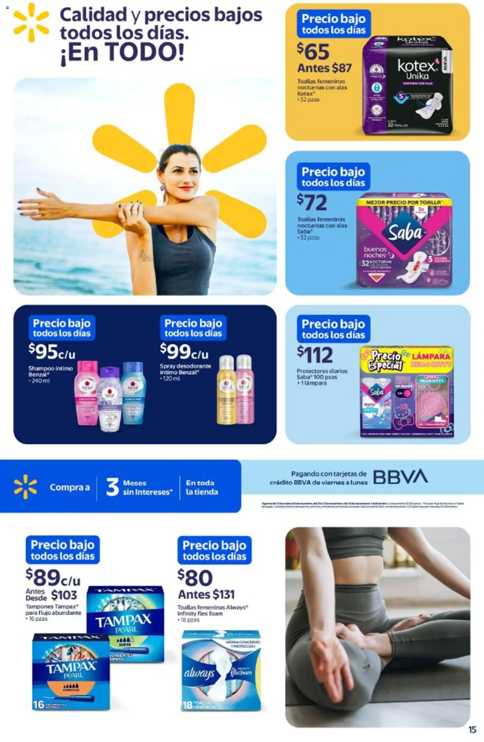Nuevas ofertas de Walmart válidas en toda la República Mexicana desde el 20.11.2025. ¡Encuentra las mejores ofertas en Walmart folleto Precios bajos todos los días! | Página: 15 | Productos: Toalla, Tampones, Toallas, Lámpara