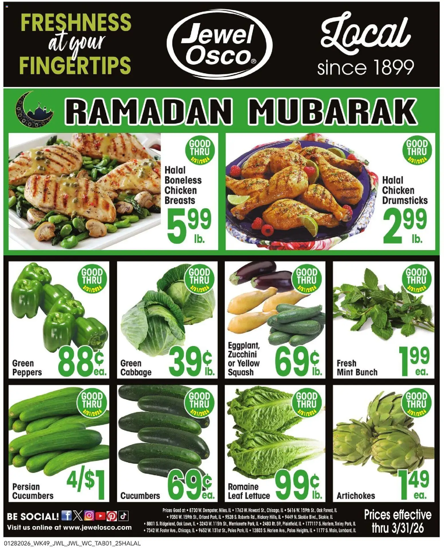Jewel Osco Local Ad - valid from 28.01.2026 | Page: 1 | Products: Lettuce, Peppers, Squash, Zucchini