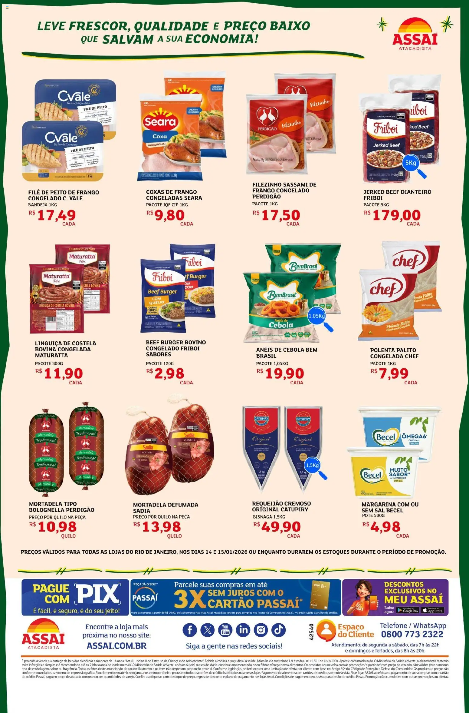 Assaí Atacadista Folheto - válido de 14.01.2026 | Página: 2 | Produtos: Carne, Catupiry, Bandeja, Peito de frango