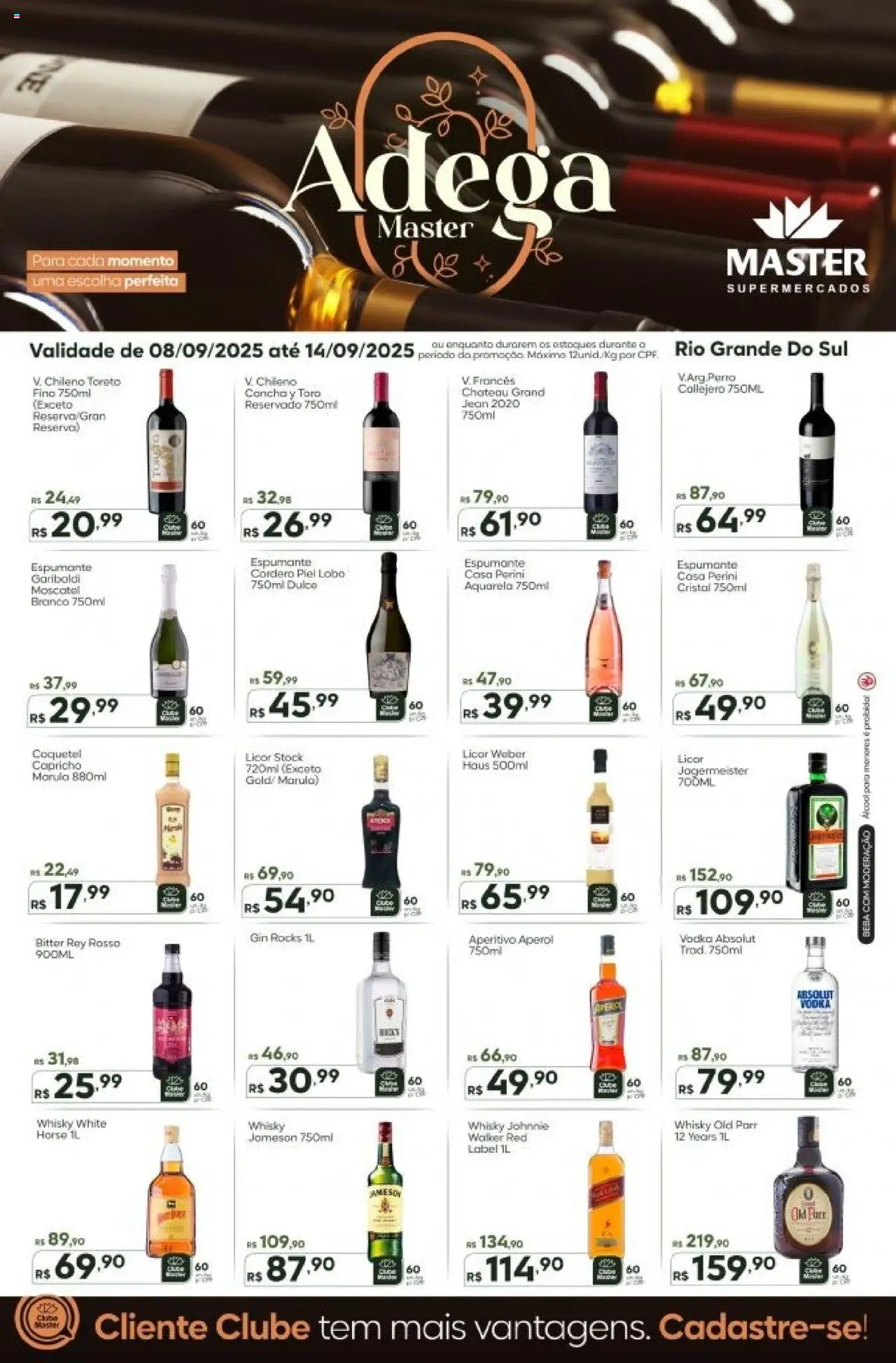 Master Folheto - válido de 08.09.2025 | Página: 1 | Produtos: Espumante, Whisky, Licor, Vodka