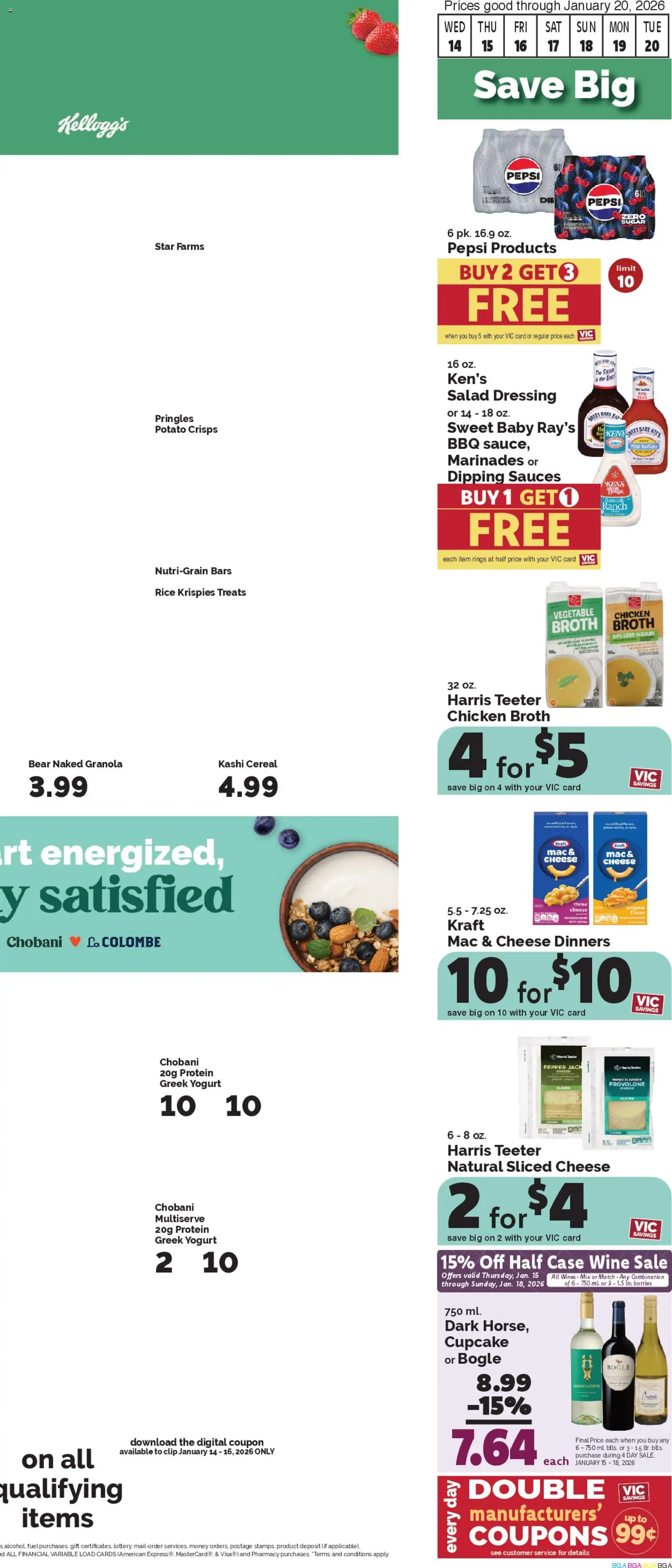 Harris Teeter Weekly Ad - valid from 14.01.2026 | Page: 2 | Products: Cheese, Yogurt, Salad, Case