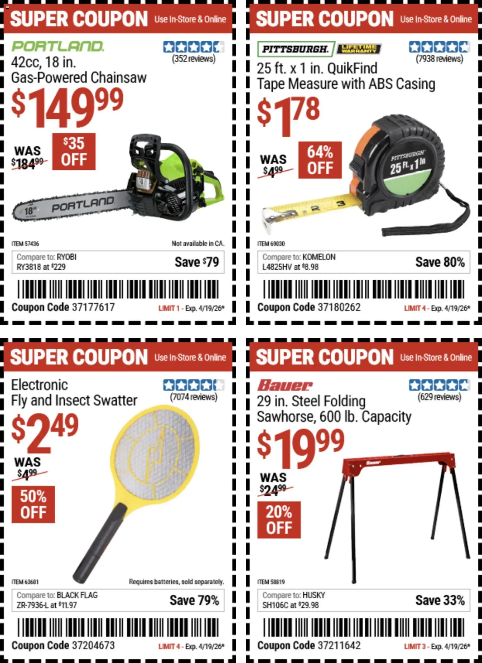Harbor Freight Spring Black Friday - valid from 14.04.2026 | Page: 18 | Products: Chainsaw, Tape Measure