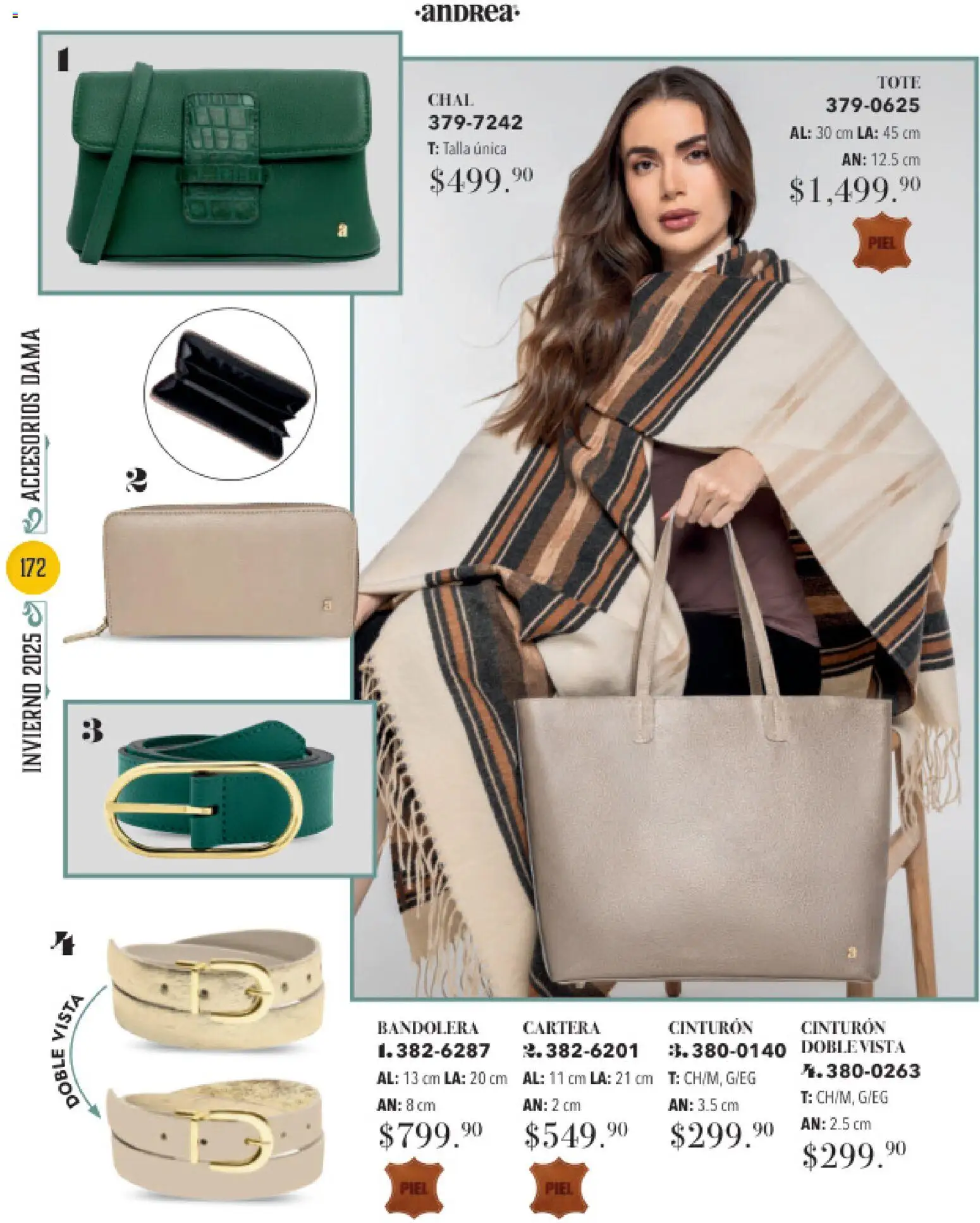 Nuevas ofertas de Andrea válidas en toda la República Mexicana desde el 26.11.2025. ¡Encuentra las mejores ofertas en Andrea catálogo Invierno! | Página: 172 | Productos: Chal, Cinturón