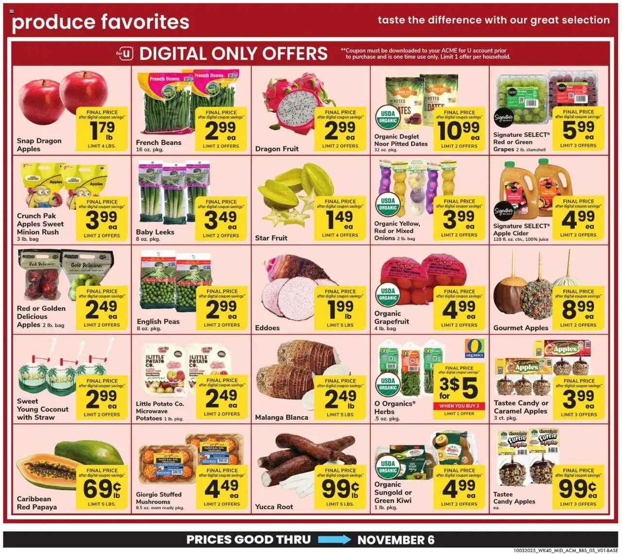 Acme Big Book of Savings - valid from 03.10.2025 | Page: 5 | Products: Mushrooms, Kiwi, Grapes, Bag