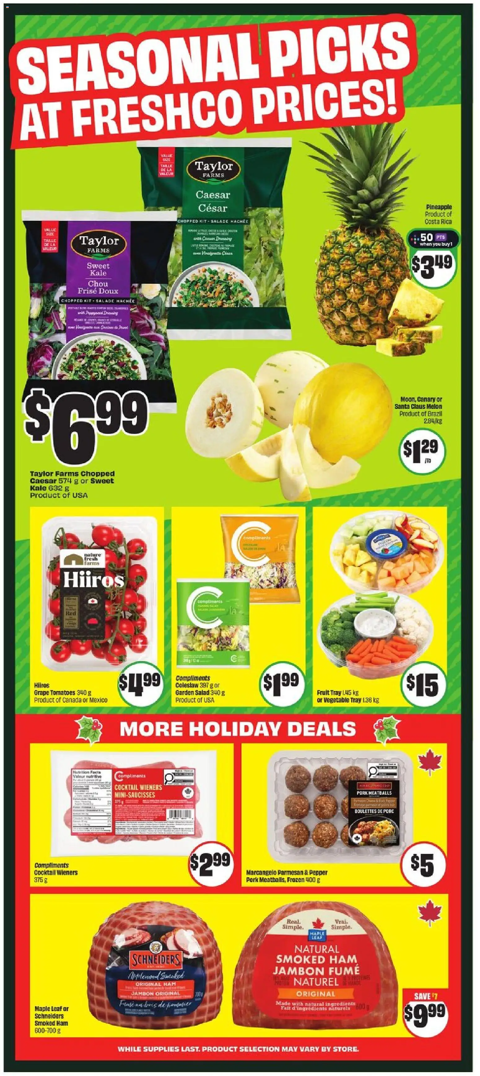 FreshCo flyer valid from 26.12.2025 | Page: 7 | Products: Pineapple, Salad, Pork, Tomatoes