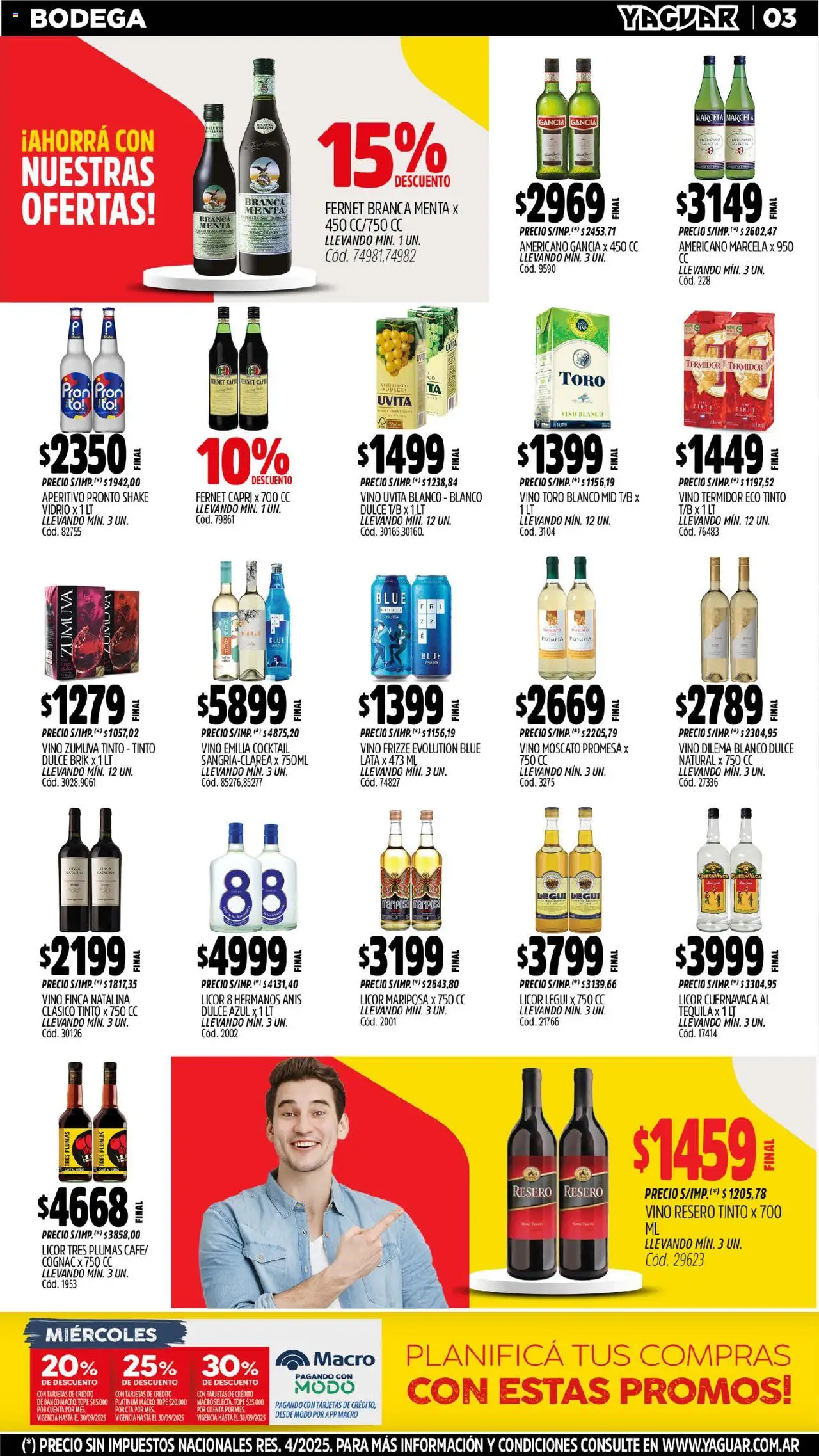 Yaguar - Trelew │ válido desde el 08.09.2025 | Página: 5 | Productos: Banco, Fernet, Vino