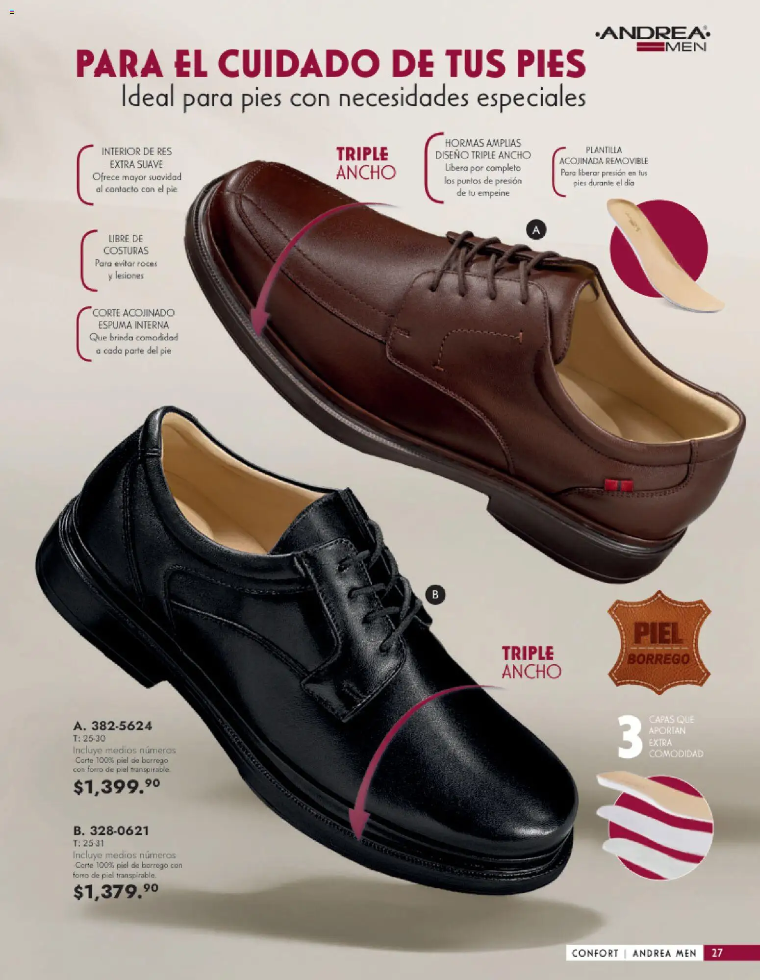 Nuevas ofertas de Andrea válidas en toda la República Mexicana desde el 25.01.2026. ¡Encuentra las mejores ofertas en Andrea catálogo Calzado Caballero! | Página: 27 | Productos: Res, Espuma