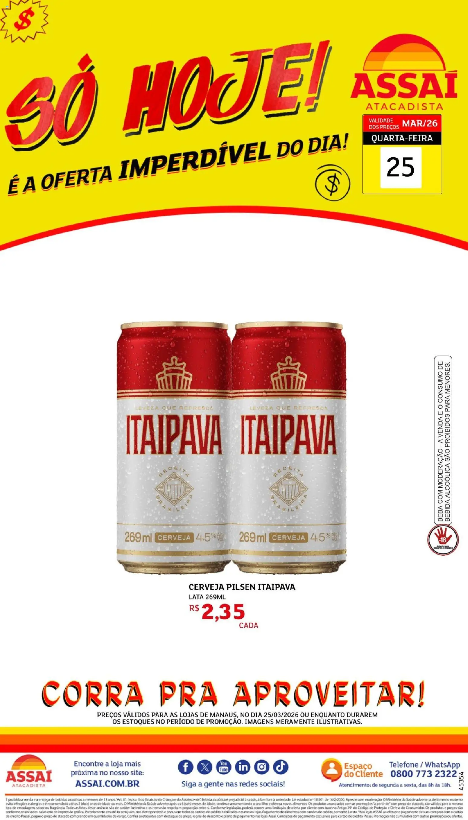 Assaí Atacadista Folheto - válido de 25.03.2026 | Página: 1 | Produtos: Cerveja, Pneus, Bebida, Telefone