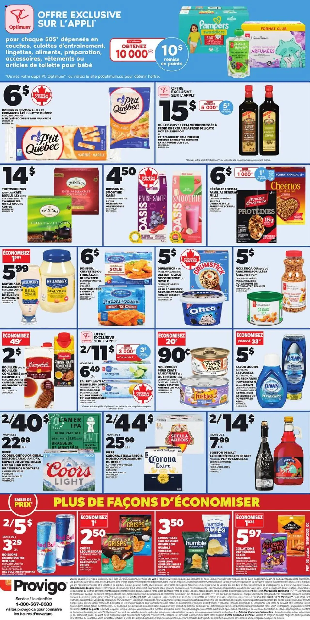 Provigo flyer valid from 18.09.2025 | Page: 3 | Products: Tea, Toilette, Cheese, Oil