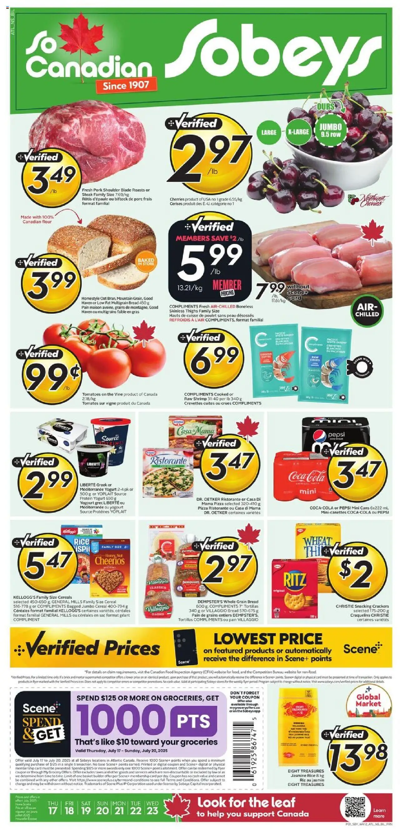 Sobeys flyer valid from 17.07.2025 | Page: 1 | Products: Rice, Basket, Bread, Pizza