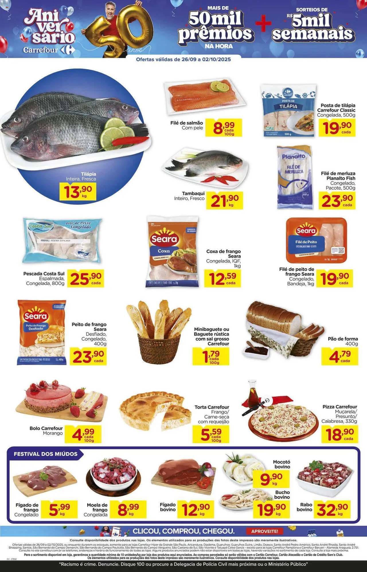 Carrefour Folheto - válido de 26.09.2025 | Página: 3 | Produtos: Coxa de frango, Moela, Bolo, Frango