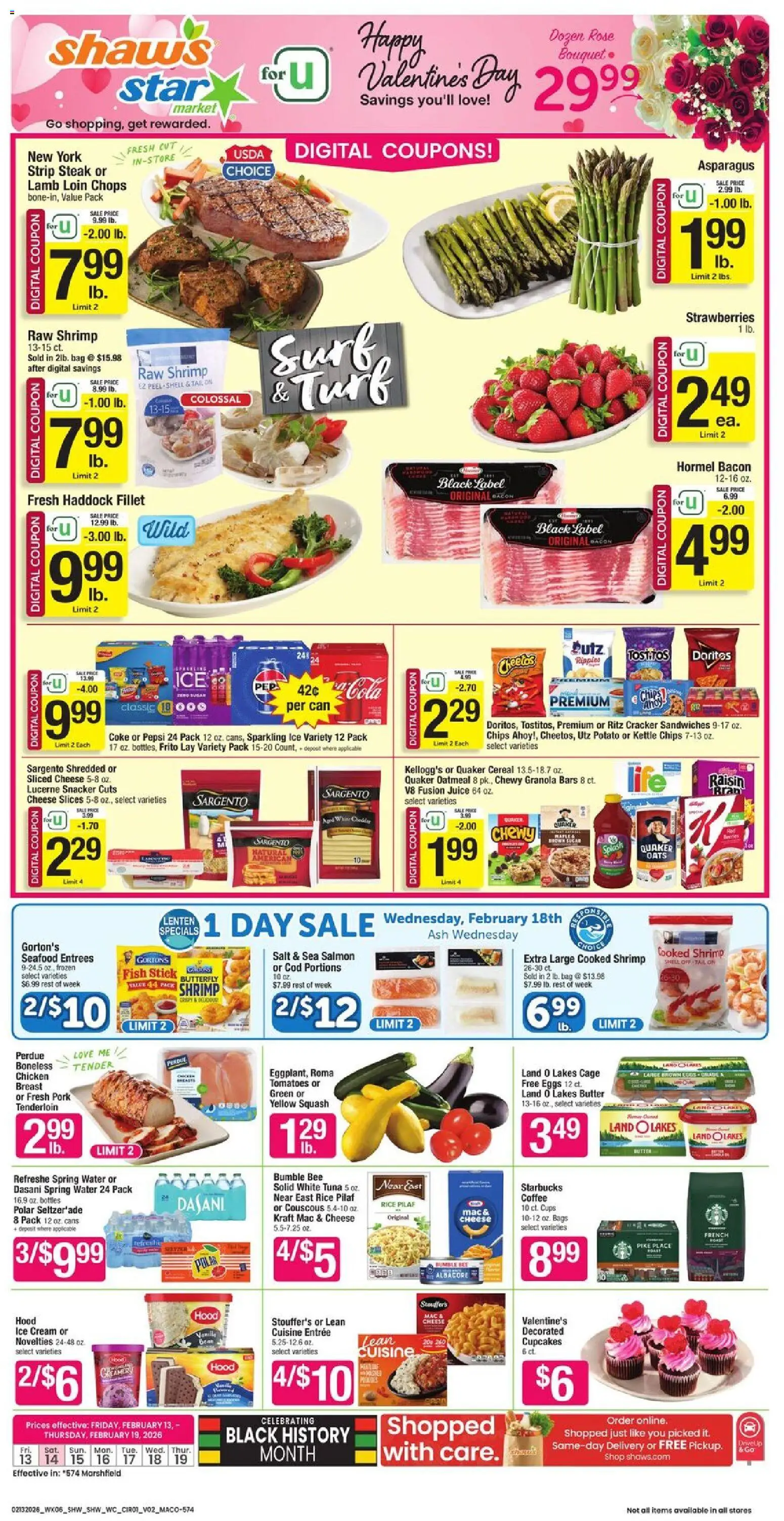 Star Market Weekly Ad - MA - valid from 13.02.2026 | Page: 1 | Products: Squash, Pork, Chips, Water