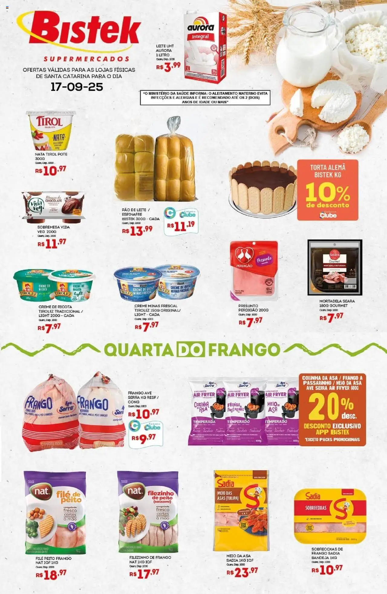 Bistek Supermercados Folheto - válido de 17.09.2025 | Página: 1 | Produtos: Mousse, Chocolate, Presunto, Nata