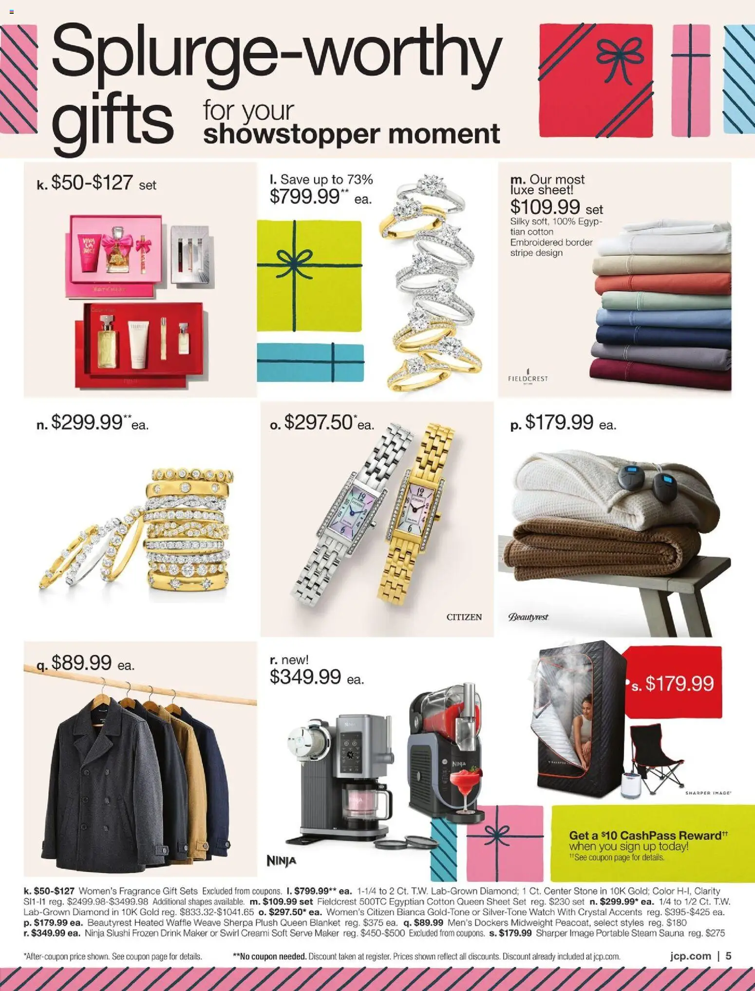 JCPenney Holiday Gift Guide - valid from 05.11.2025 | Page: 5 | Products: Blanket, Fragrance, Watch, Sheet